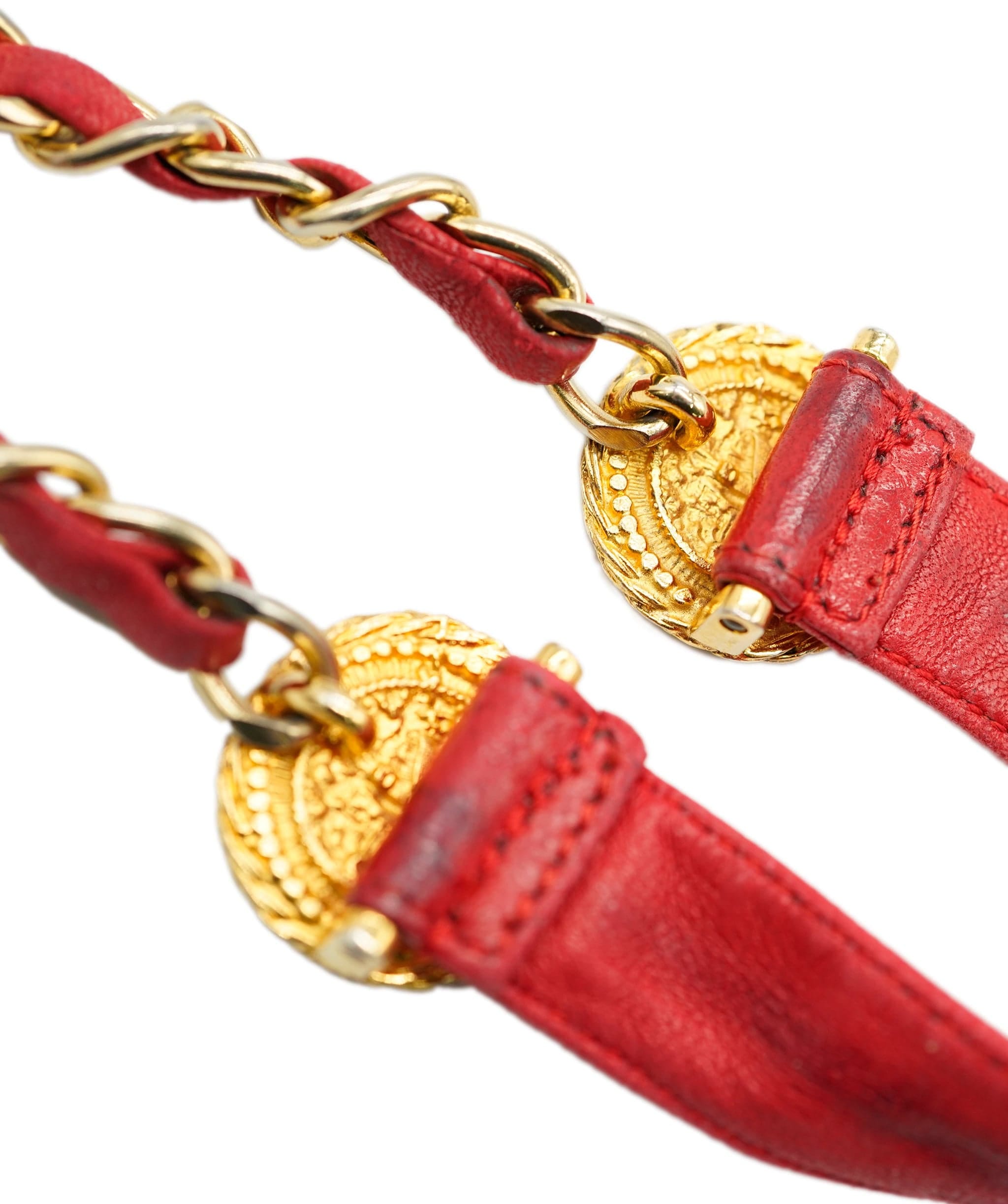 Chanel Red Leather Gold Belt - AGL1975
