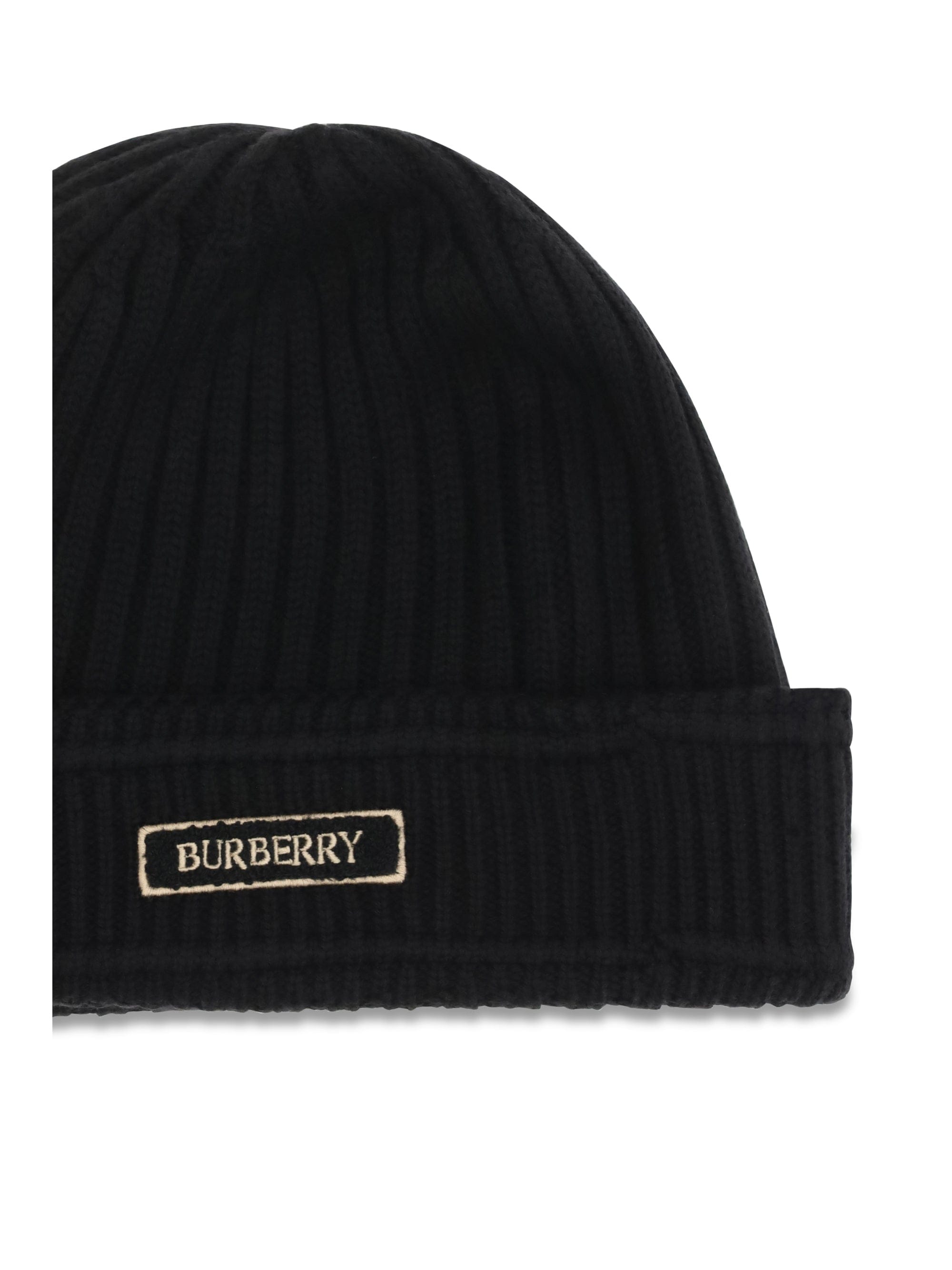 Burberry 8103340 Ribbed Merino Wool Beanie — Black