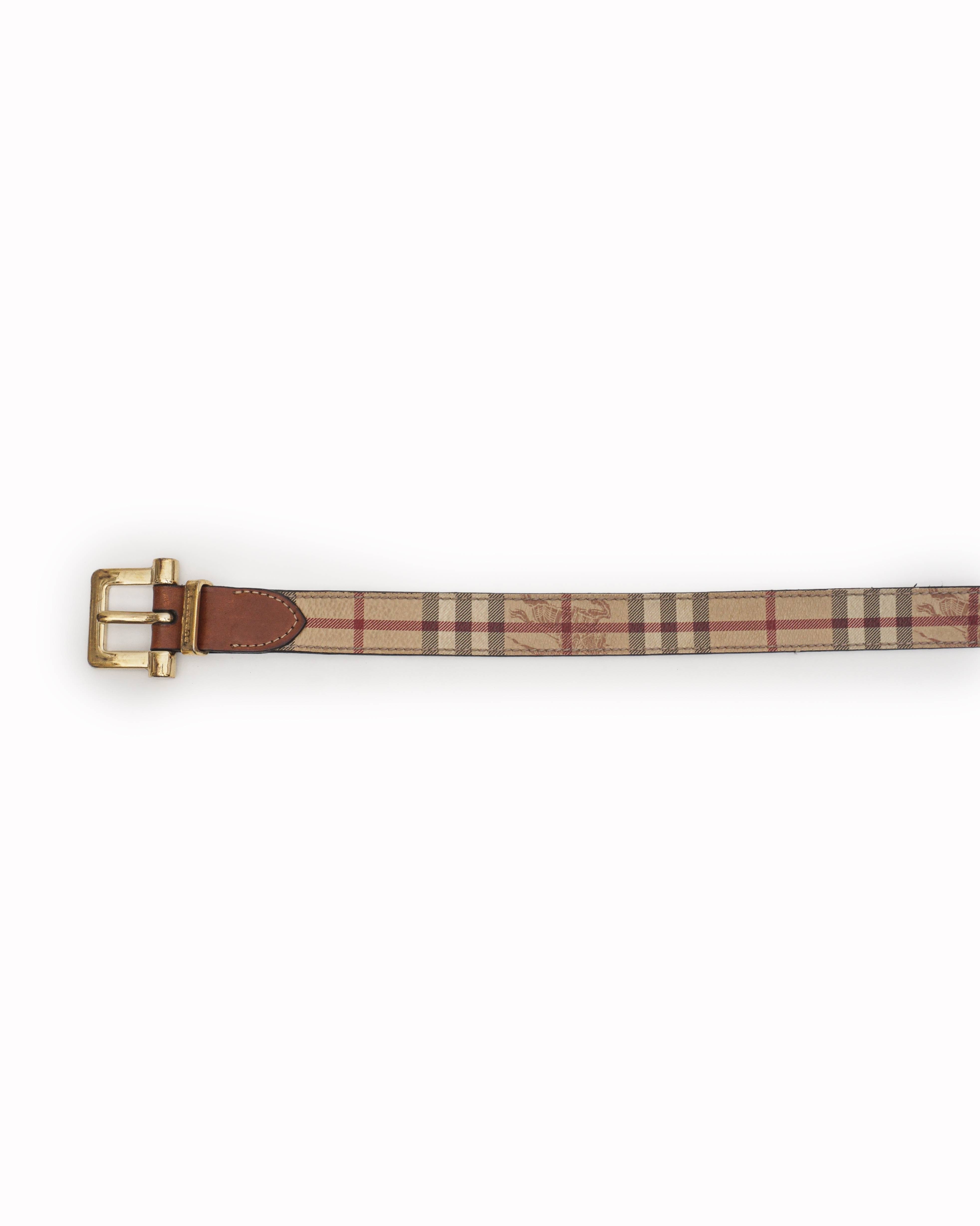 Burberry Vintage House Check Tan Leather Trim Belt