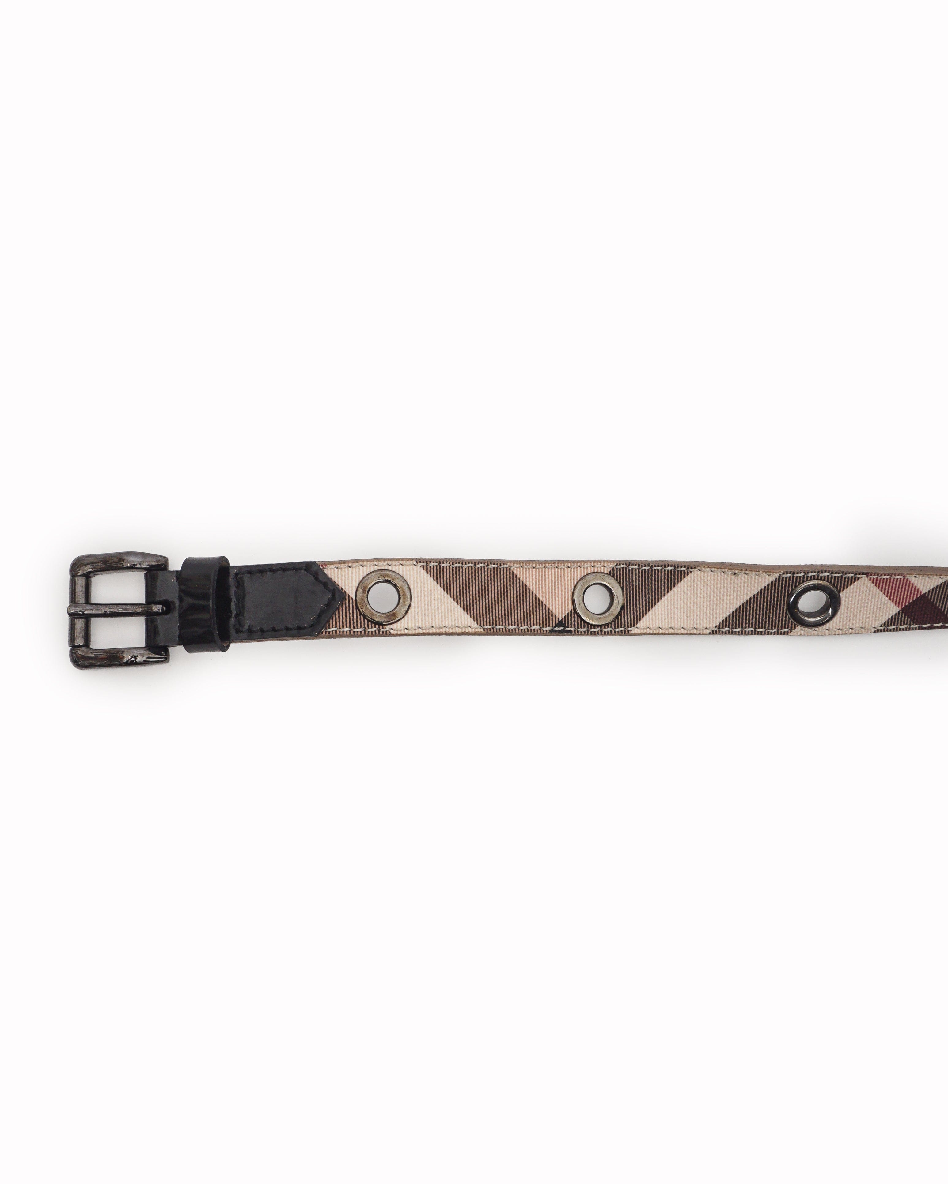 Burberry Beige Leather Grommet Patent Trim Belt