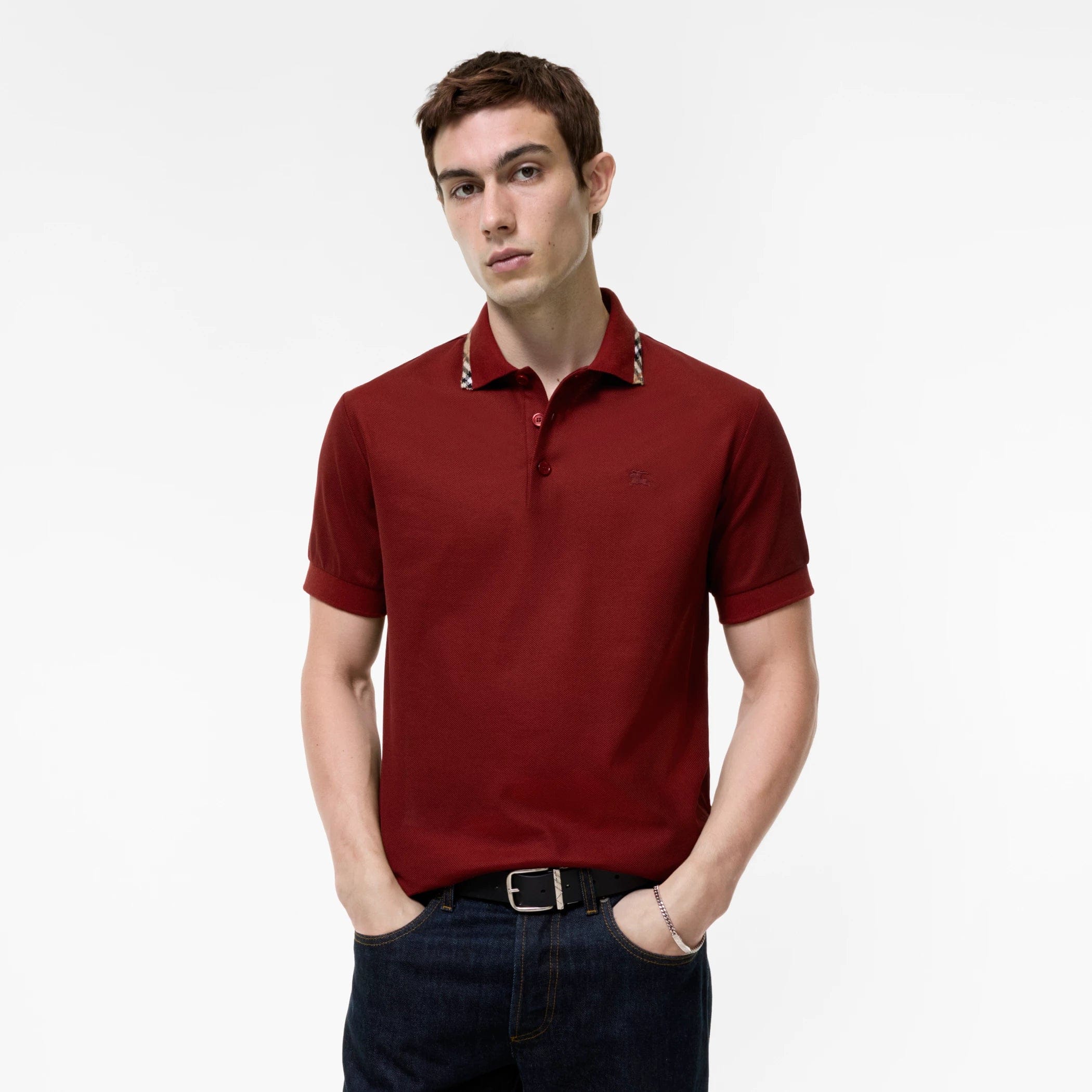 Burberry Check Trim Cotton Polo Shirt