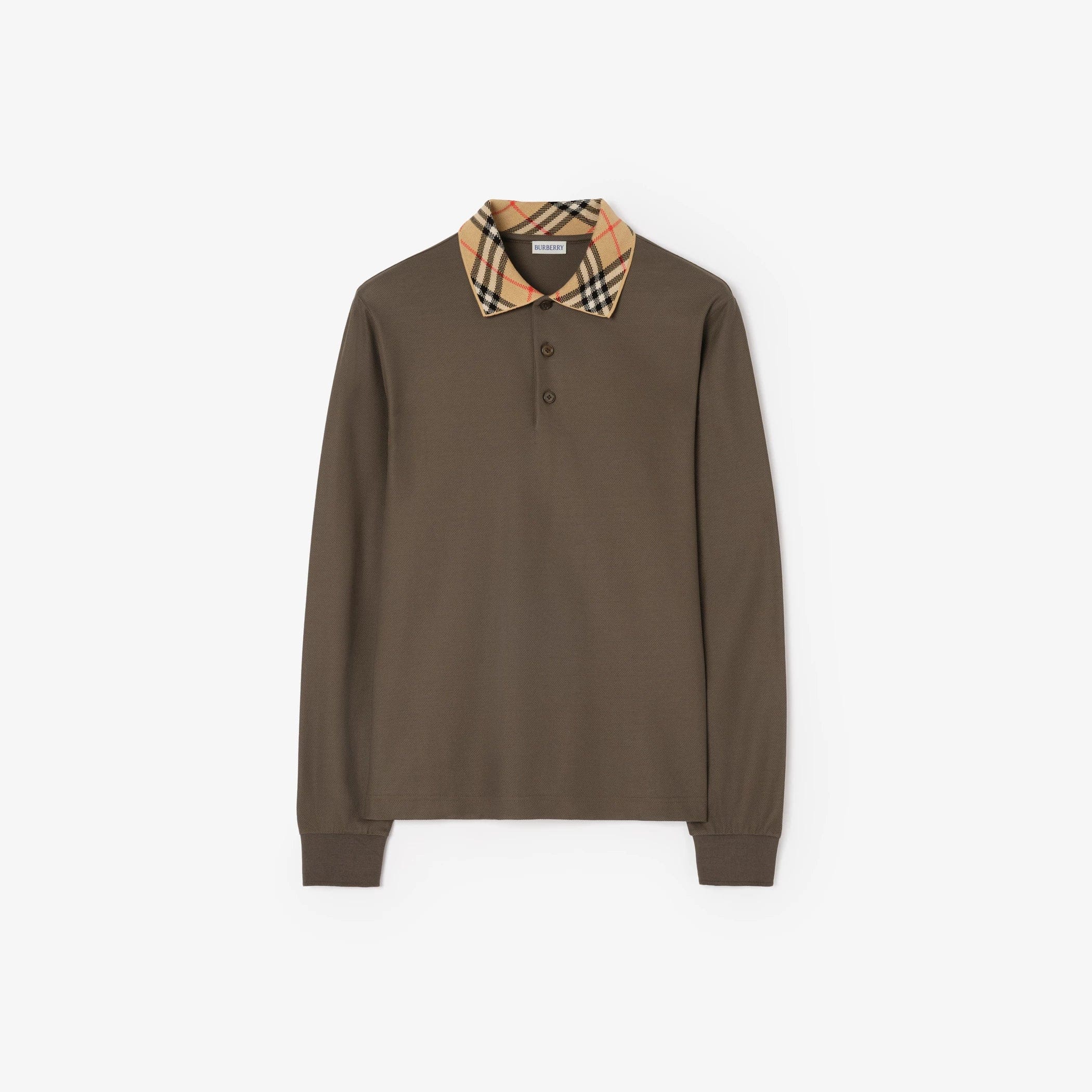 Burberry Long - sleeve Check Collar Cotton Polo Shirt