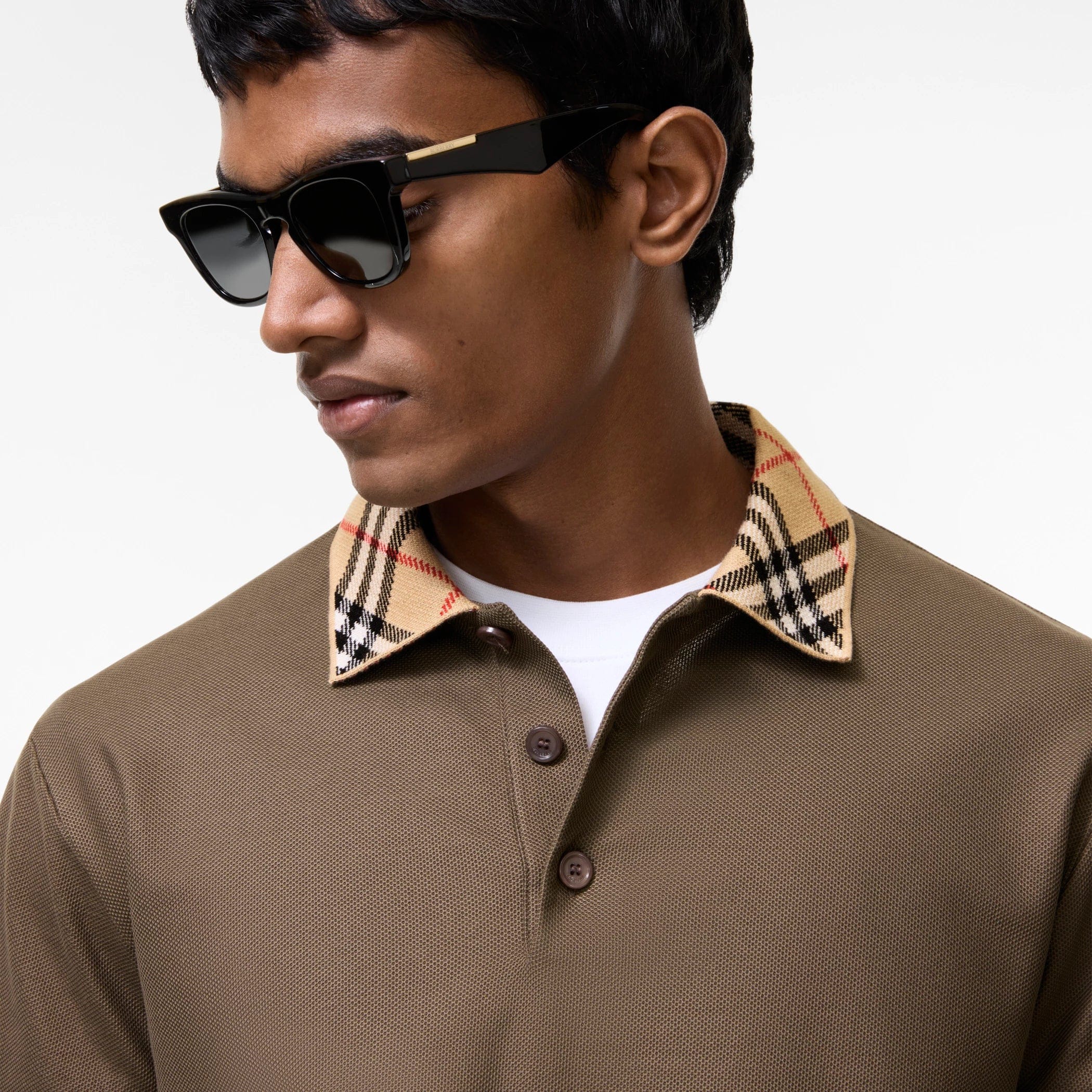 Burberry Long - sleeve Check Collar Cotton Polo Shirt