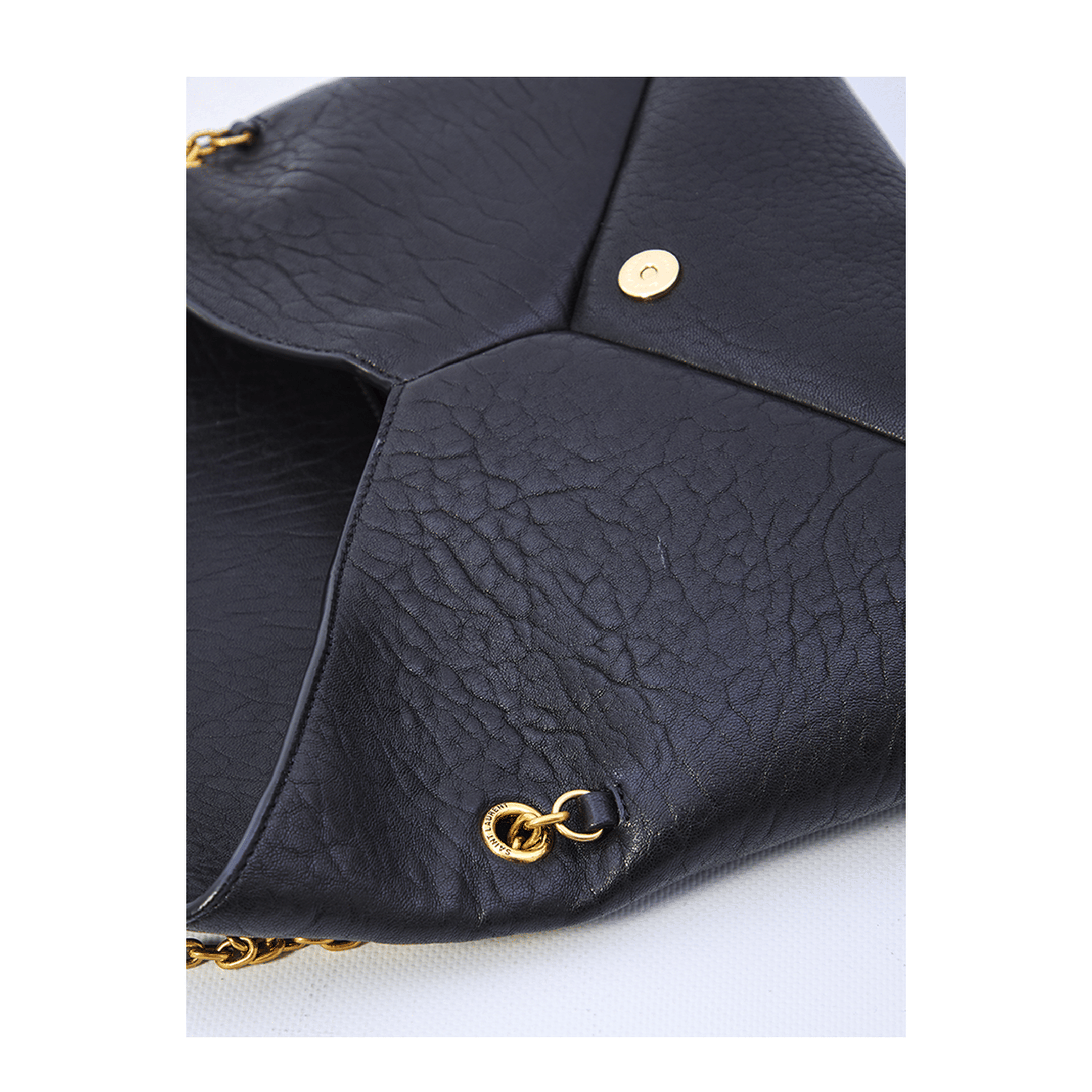 Saint Laurent Cassandre Medium Lambskin Pouch on Chain - Black