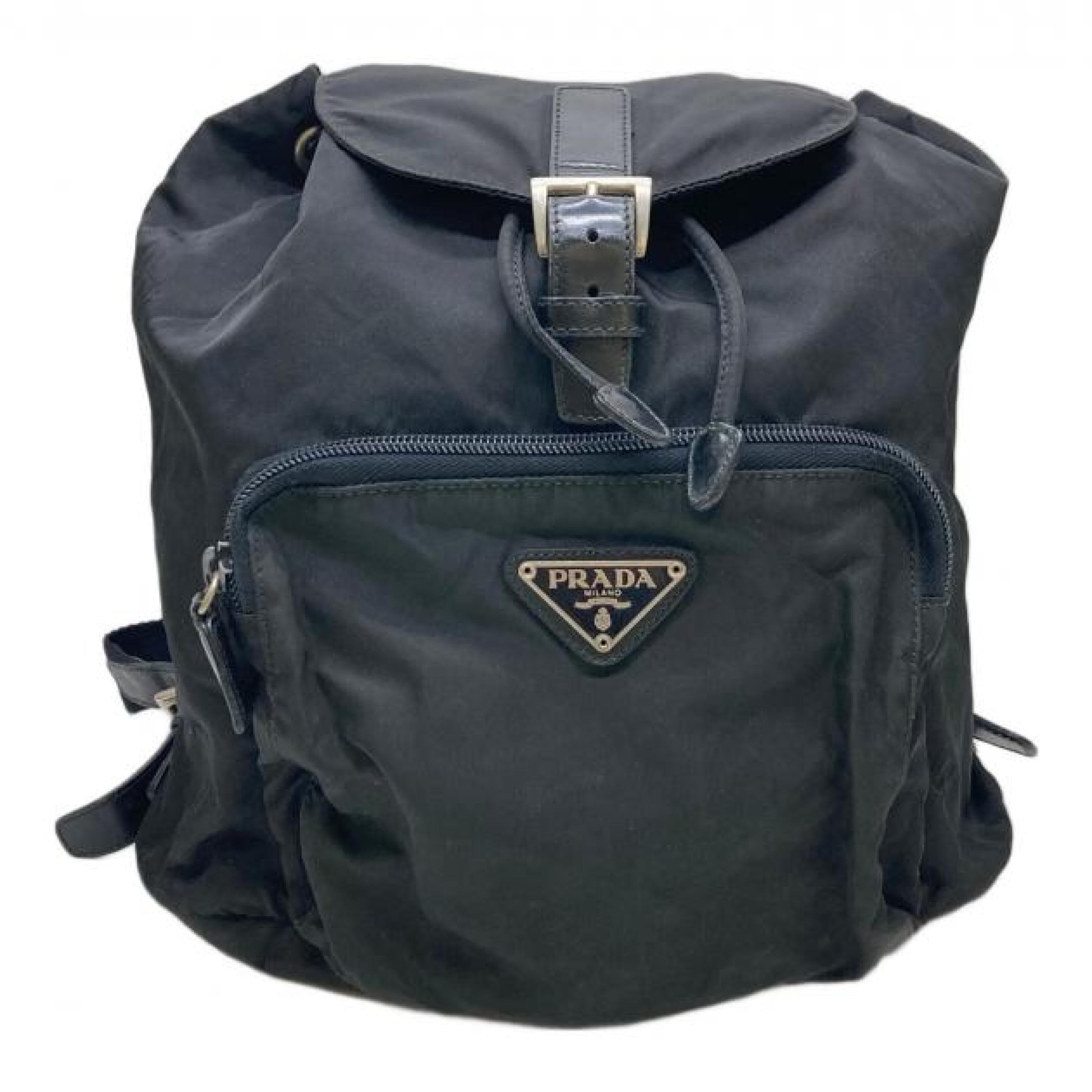 Prada Black Nylon Leather Drawstring Backpack C336557