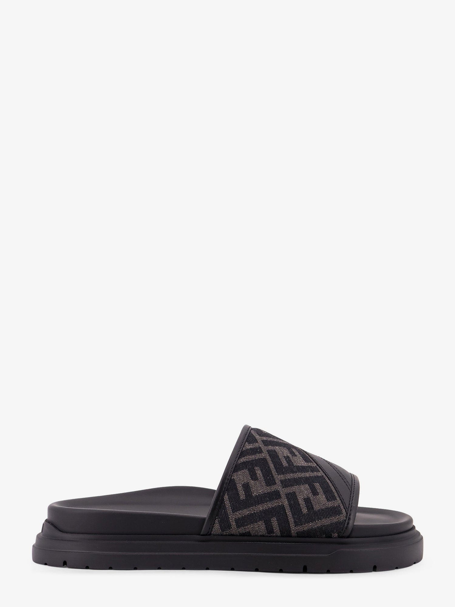 Fendi Low leather sandals with FF jacquard insert