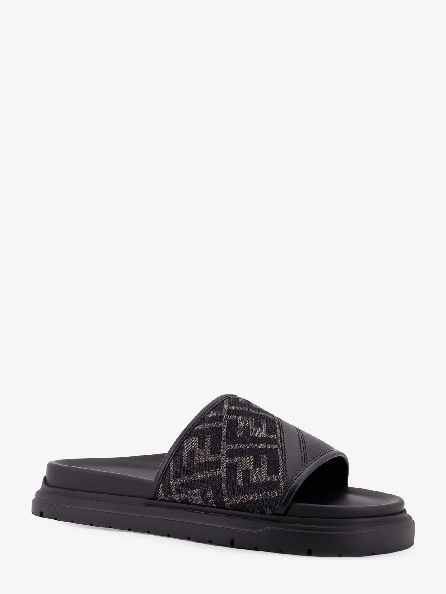 Fendi Low leather sandals with FF jacquard insert