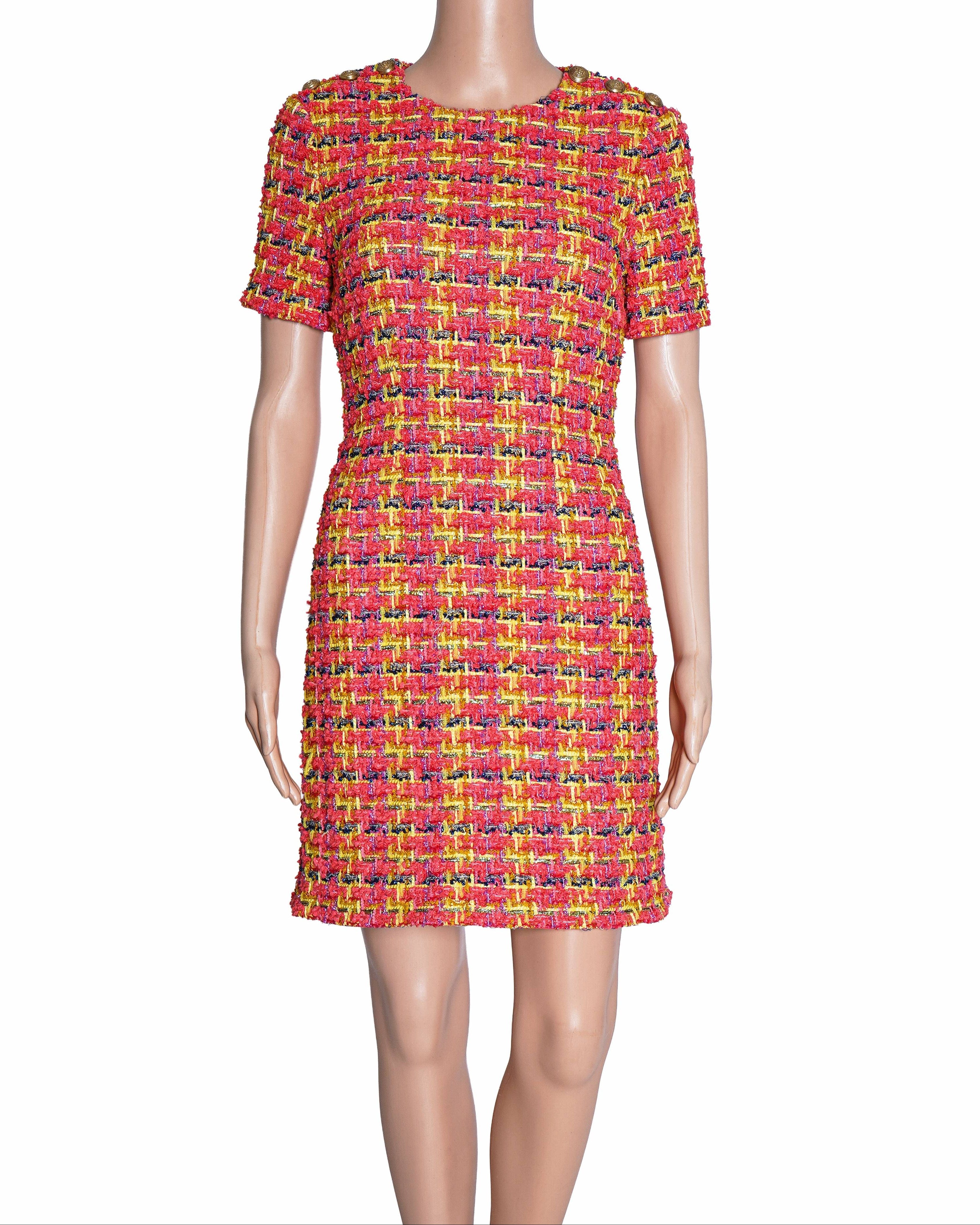 Gucci Round Neck Multicolor Lamé - Tweed Mini Dress