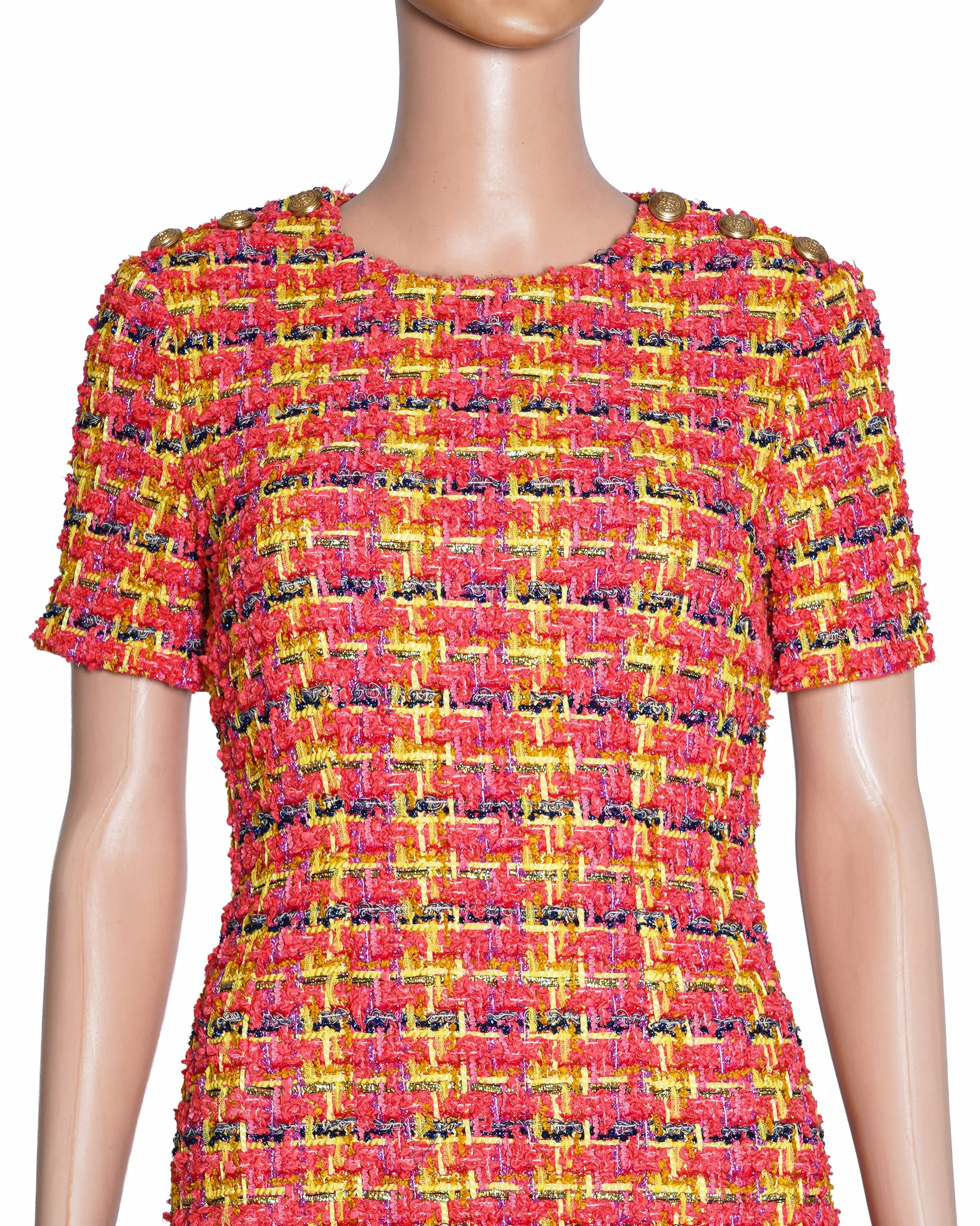 Gucci Round Neck Multicolor Lamé - Tweed Mini Dress