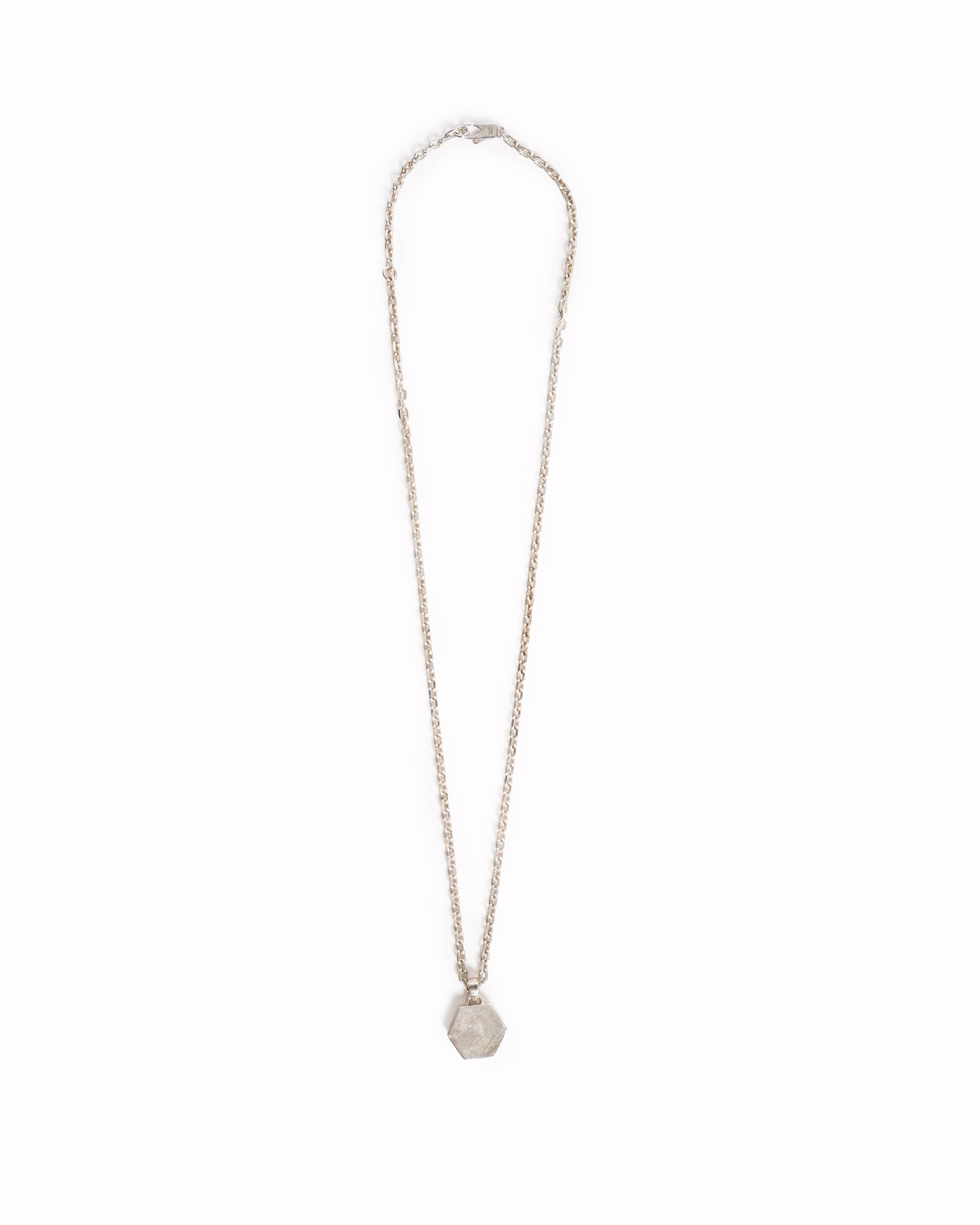 Gucci Silver Hexagonal Pendant Necklace with Logo Engraving
