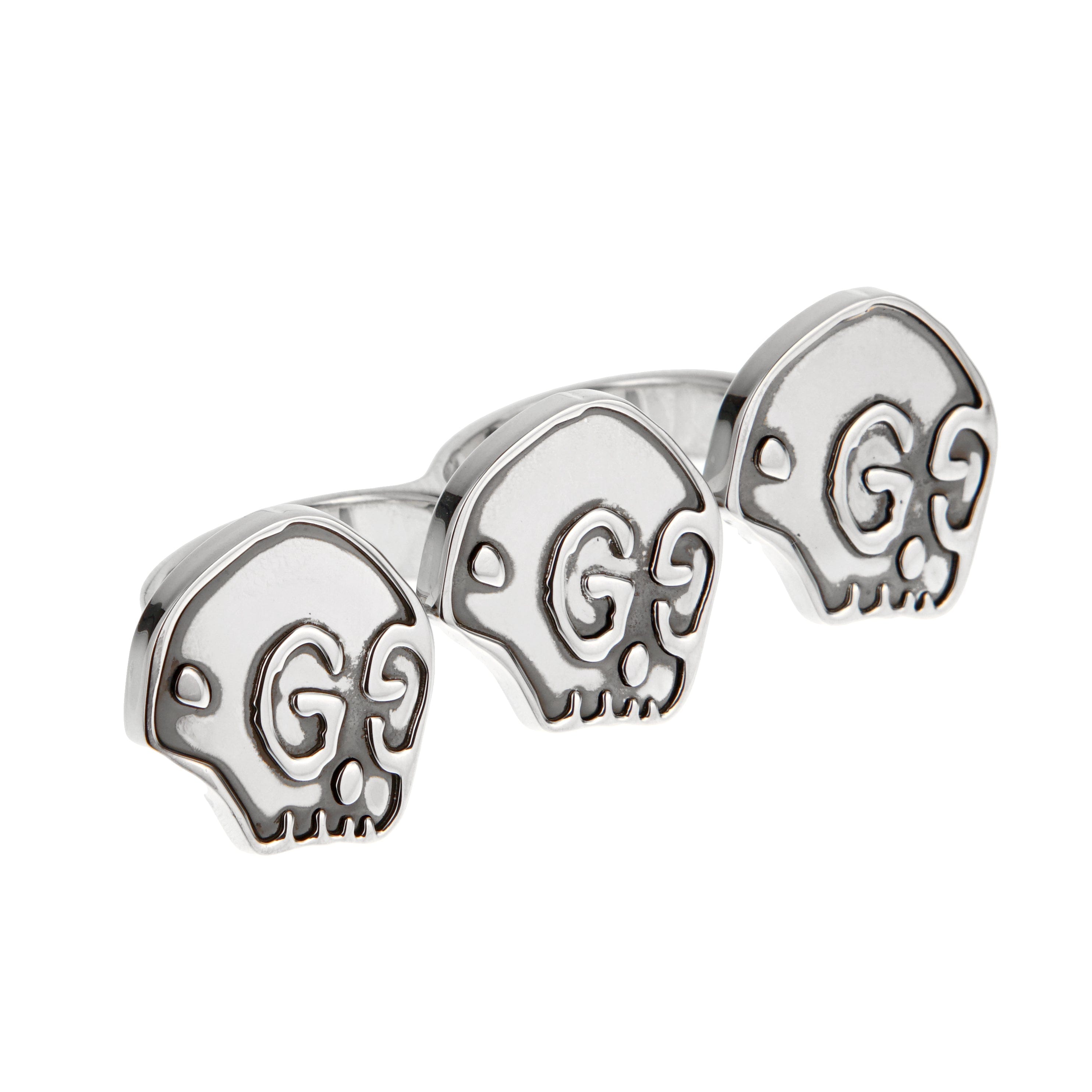 Gucci Skull 3 Motif 2 Finger Sterling Silver Ring Large