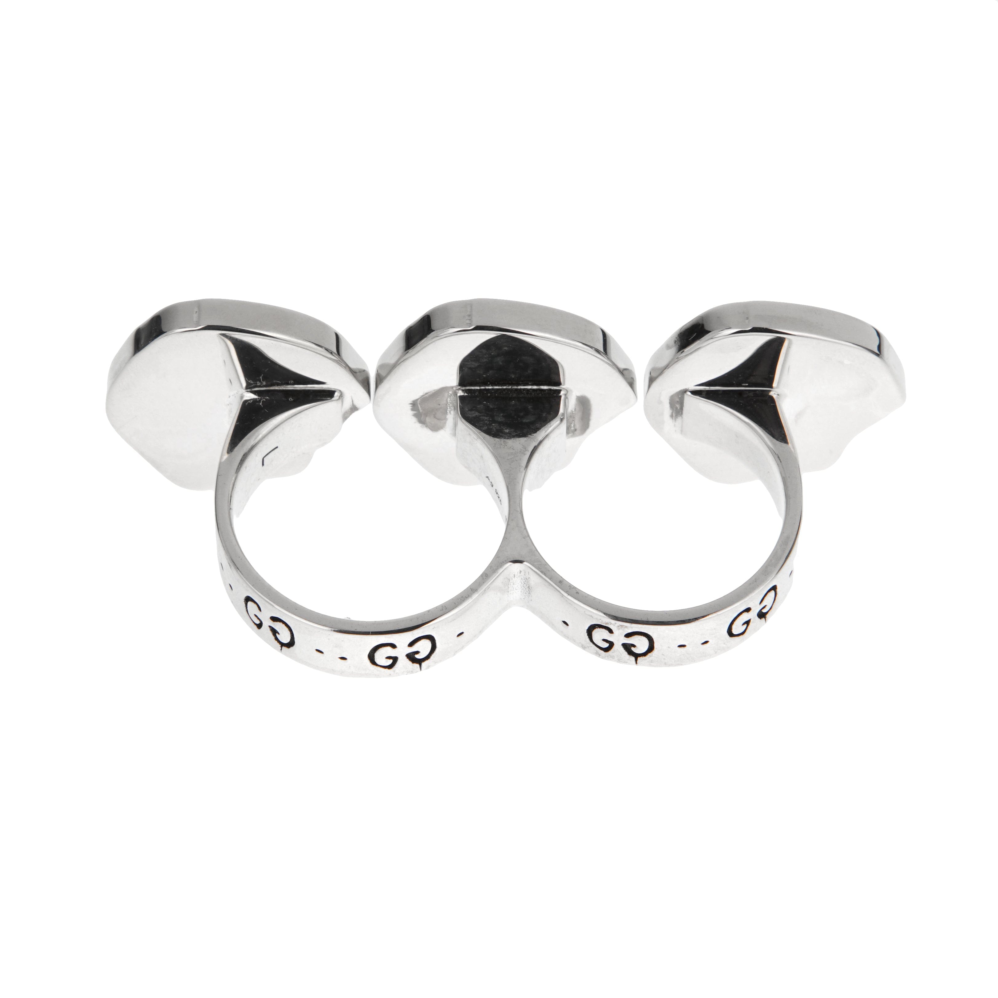Gucci Skull 3 Motif 2 Finger Sterling Silver Ring Large