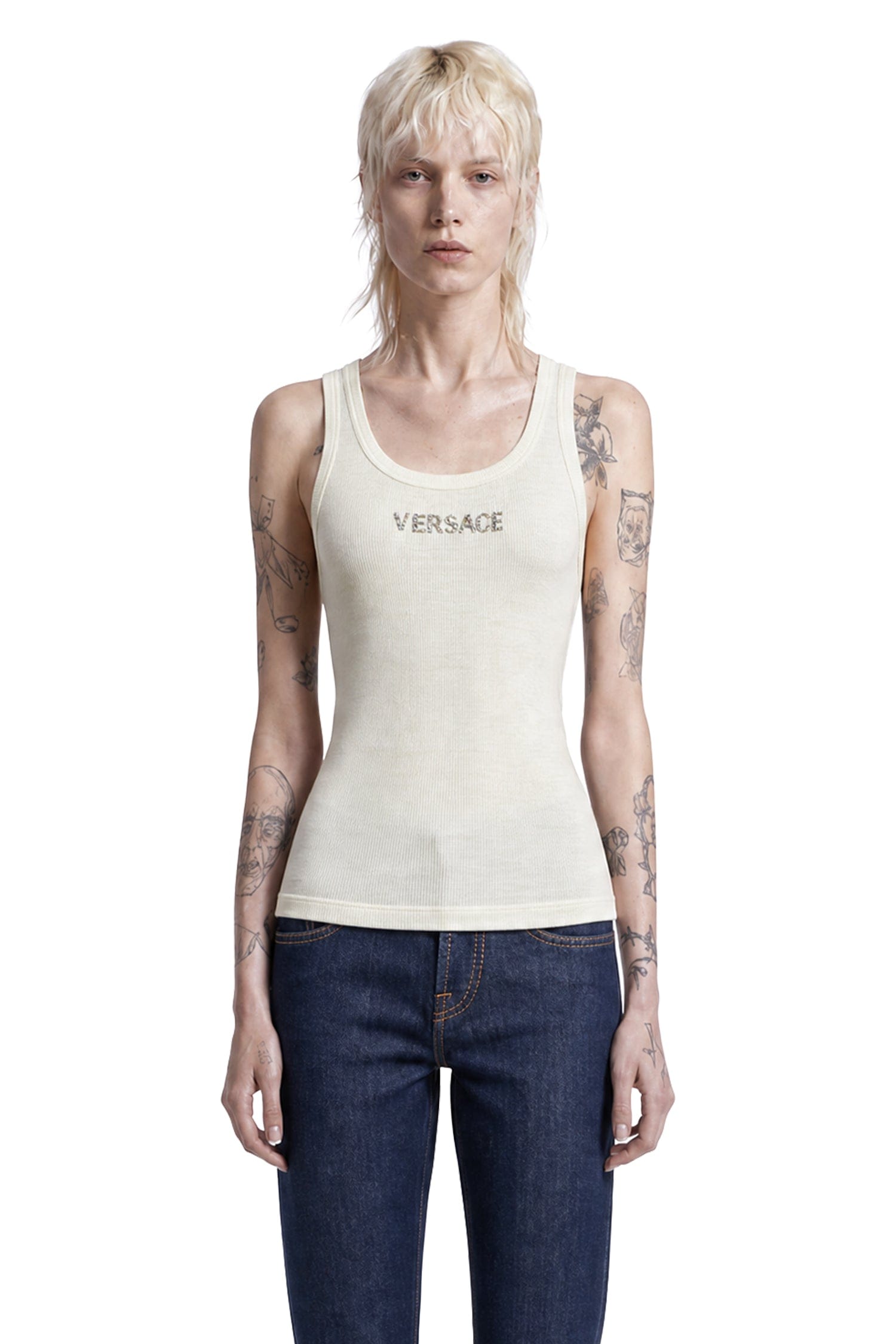Versace Embroidered Ribbed Wool Top