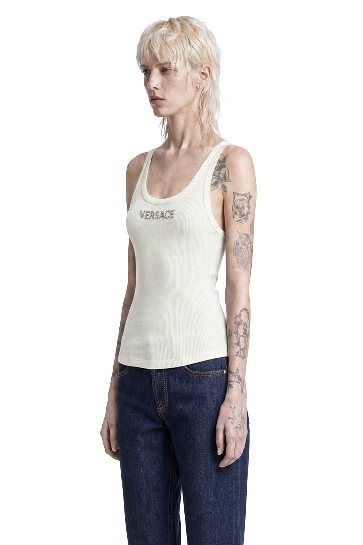 Versace Embroidered Ribbed Wool Top