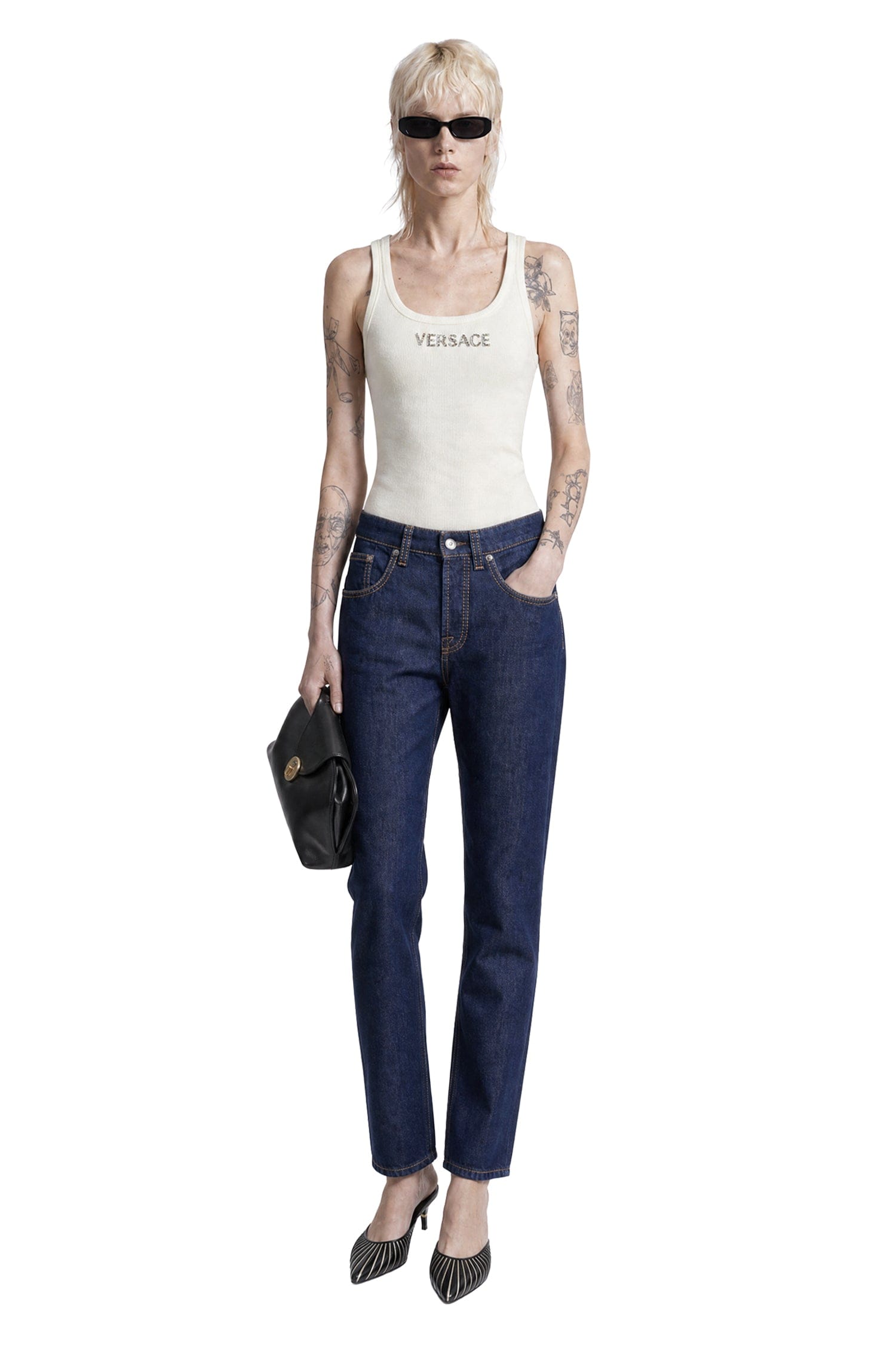 Versace Embroidered Ribbed Wool Top