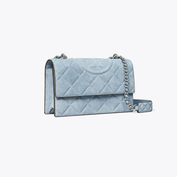 Tory Burch Small Fleming Denim - Print Suede Shoulder Bag Medium Wash Denim Sale price