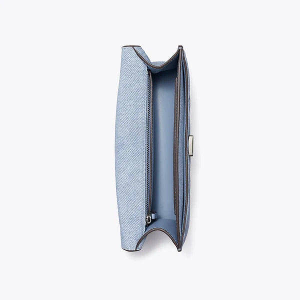 Tory Burch Small Fleming Denim - Print Suede Shoulder Bag Medium Wash Denim Sale price