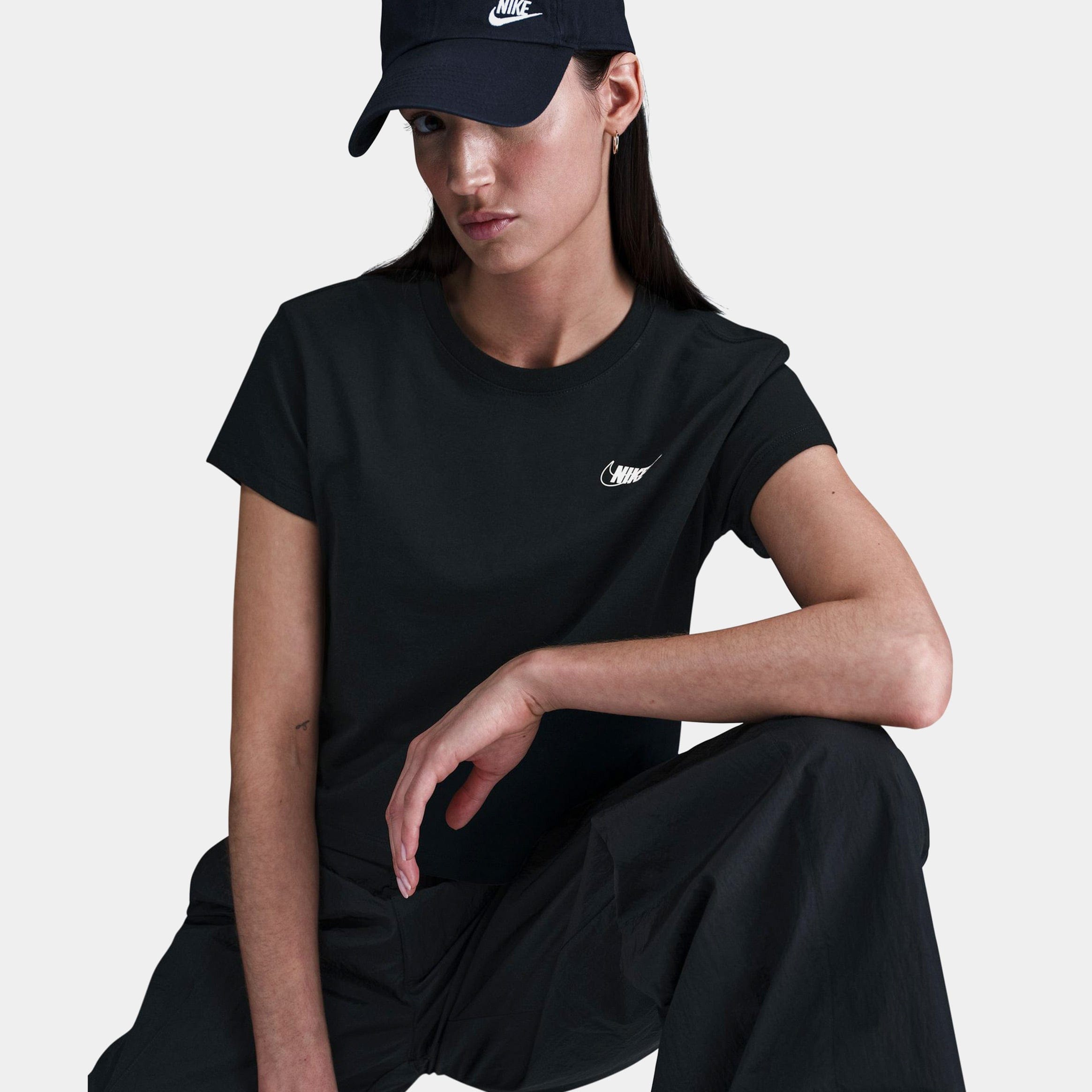 Nike NSW Club Cropped Womens Short Sleeve Shirt (Black/White)