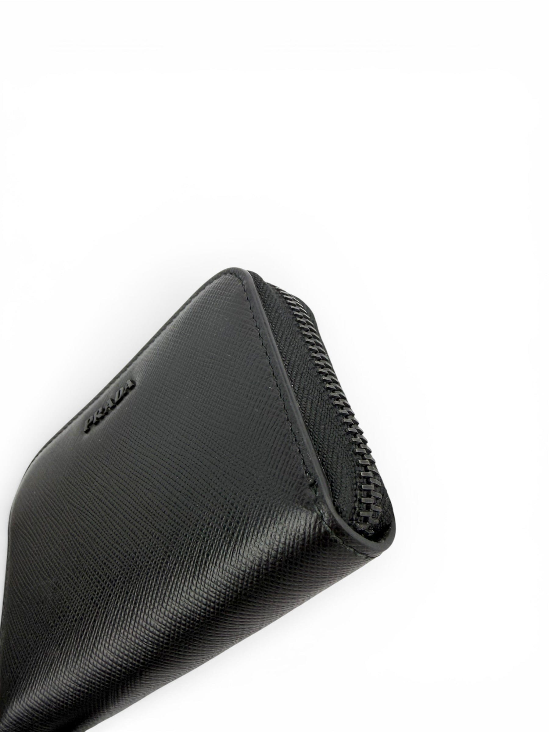 Prada Black Saffiano Leather Zip Coin Purse