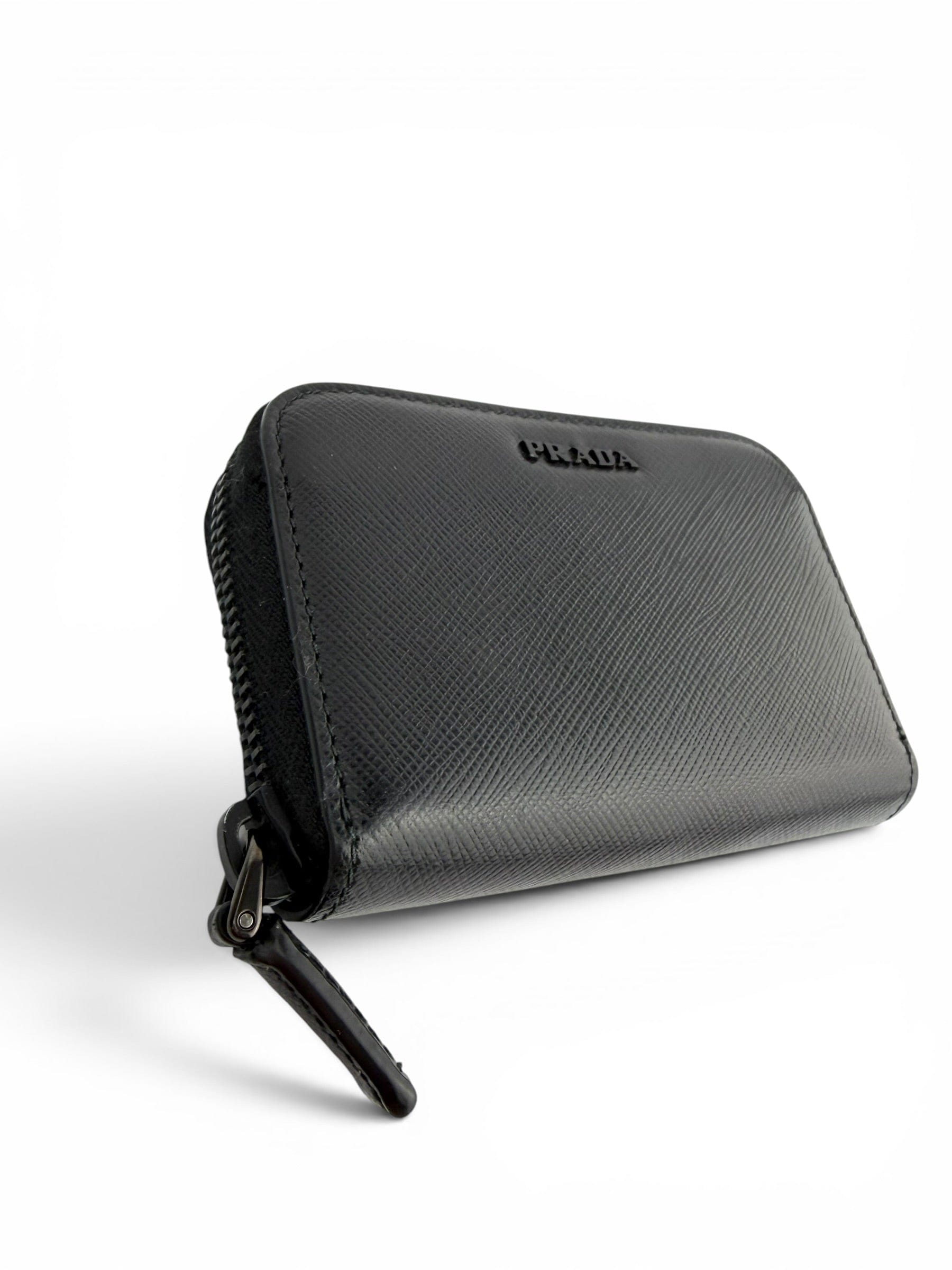 Prada Black Saffiano Leather Zip Coin Purse