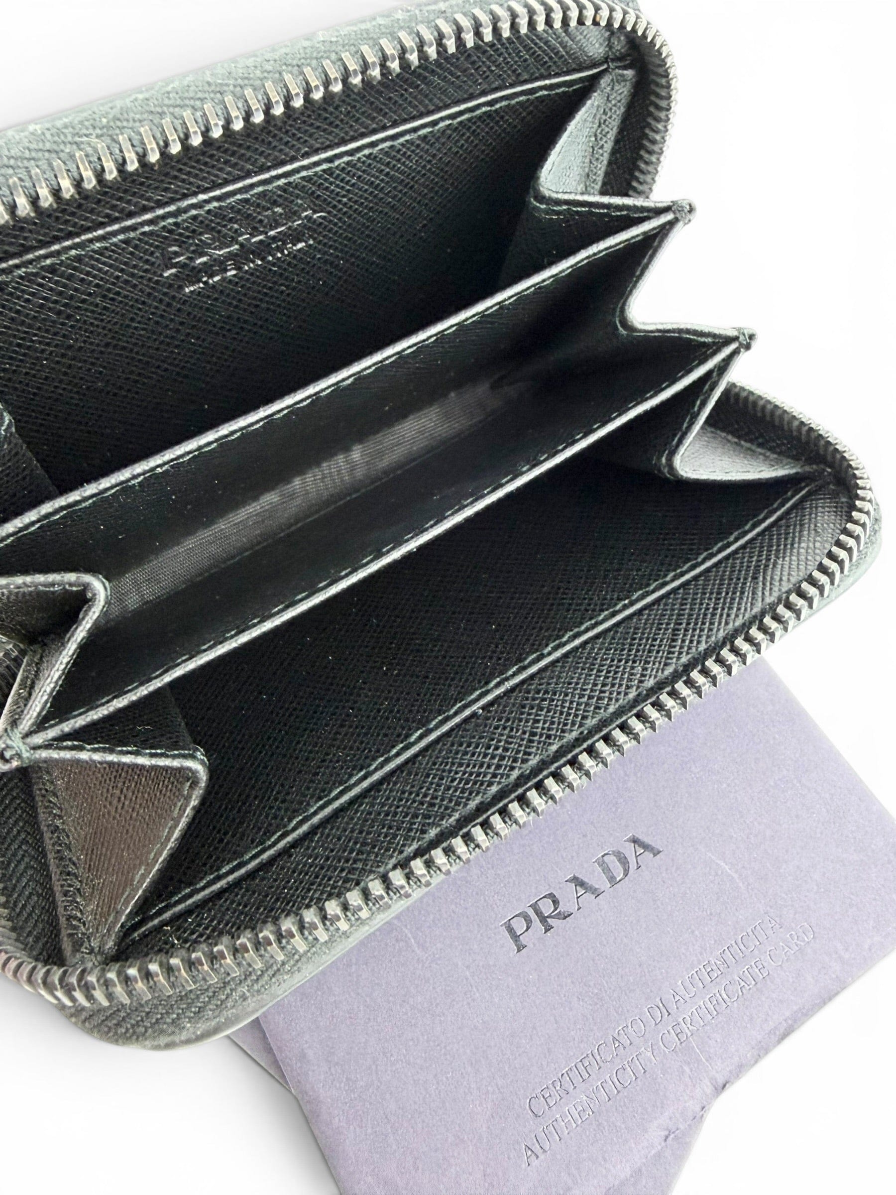 Prada Black Saffiano Leather Zip Coin Purse