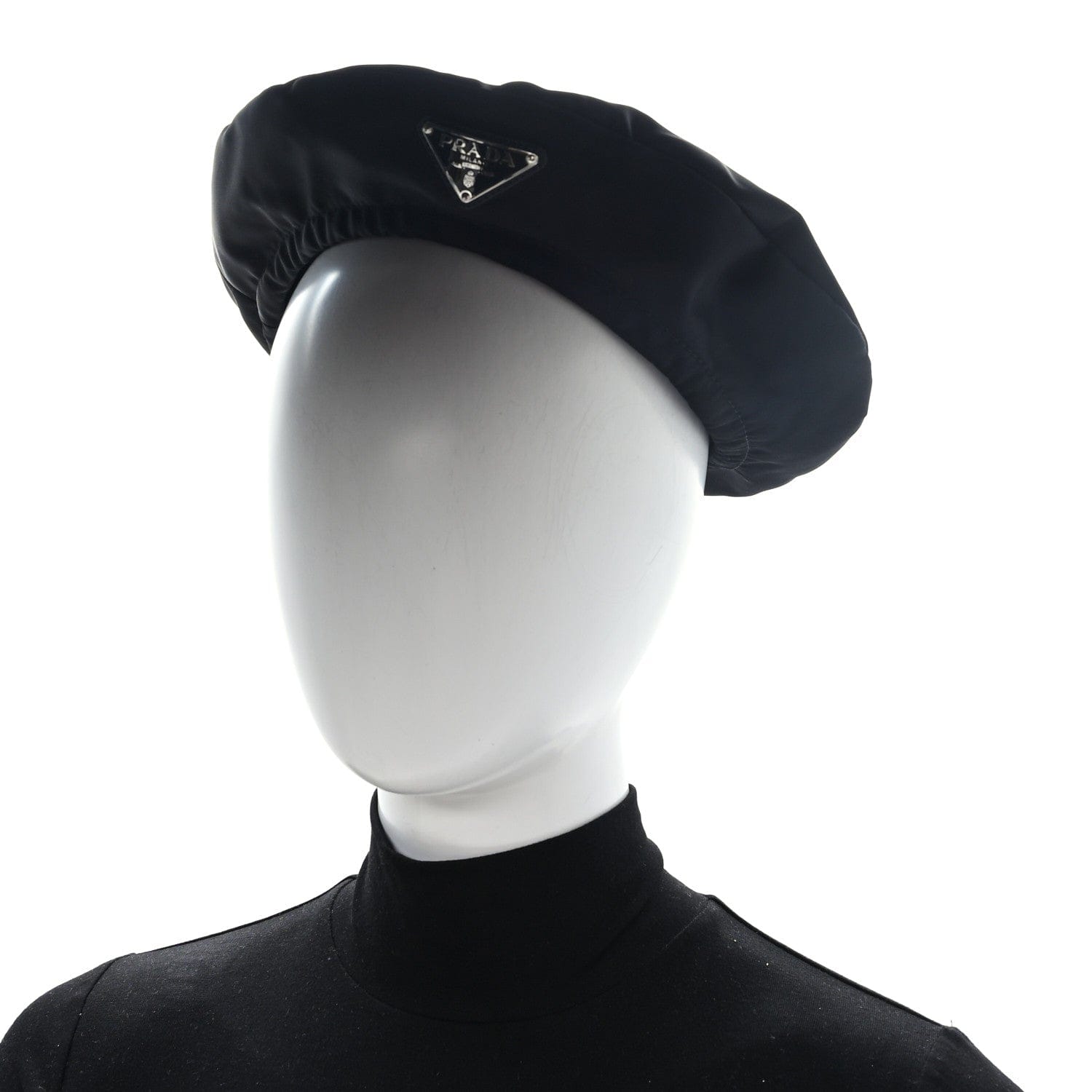 Prada Re - Nylon Metal Triangle Logo Beret L Black