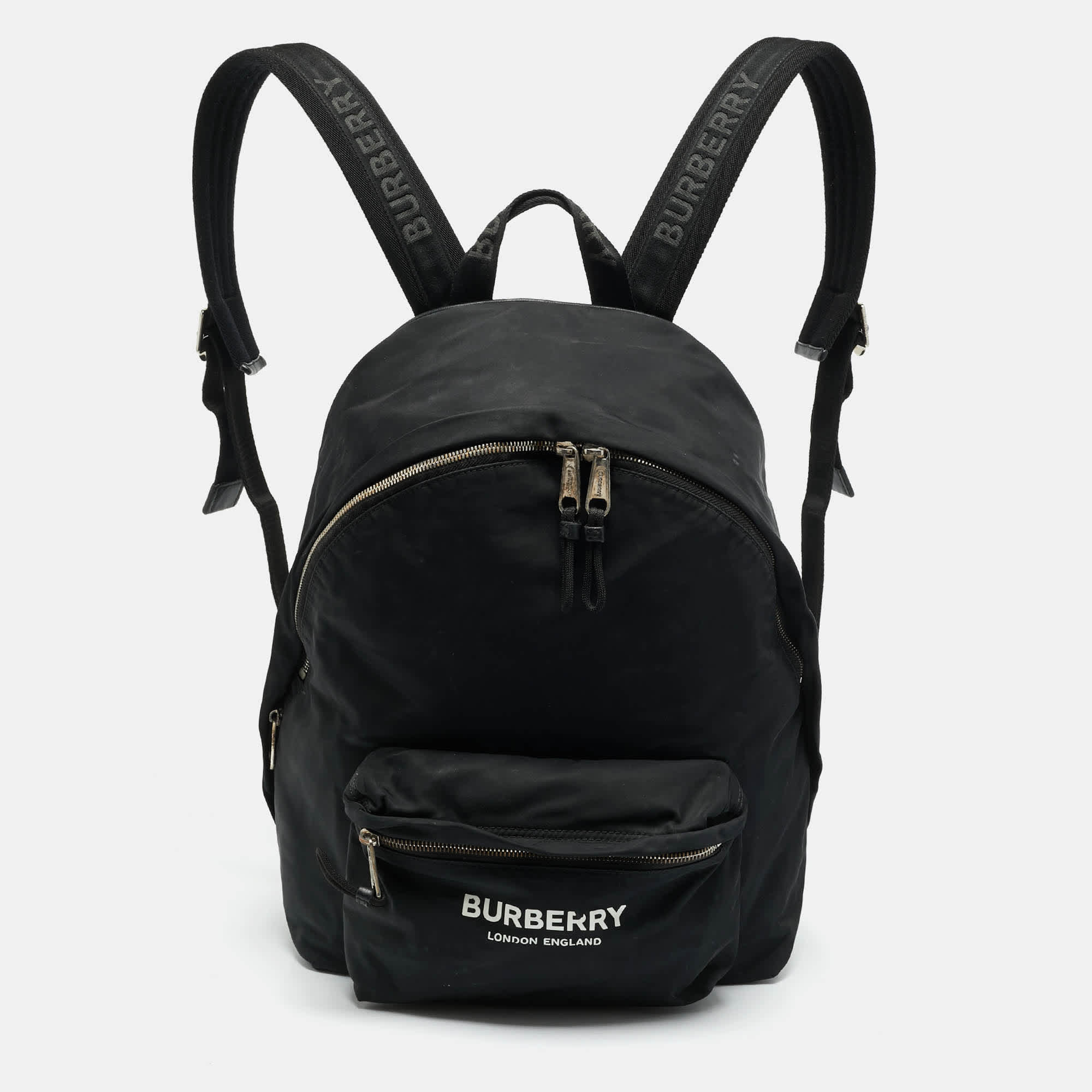 Burberry Black Nylon Logo Print Backpack