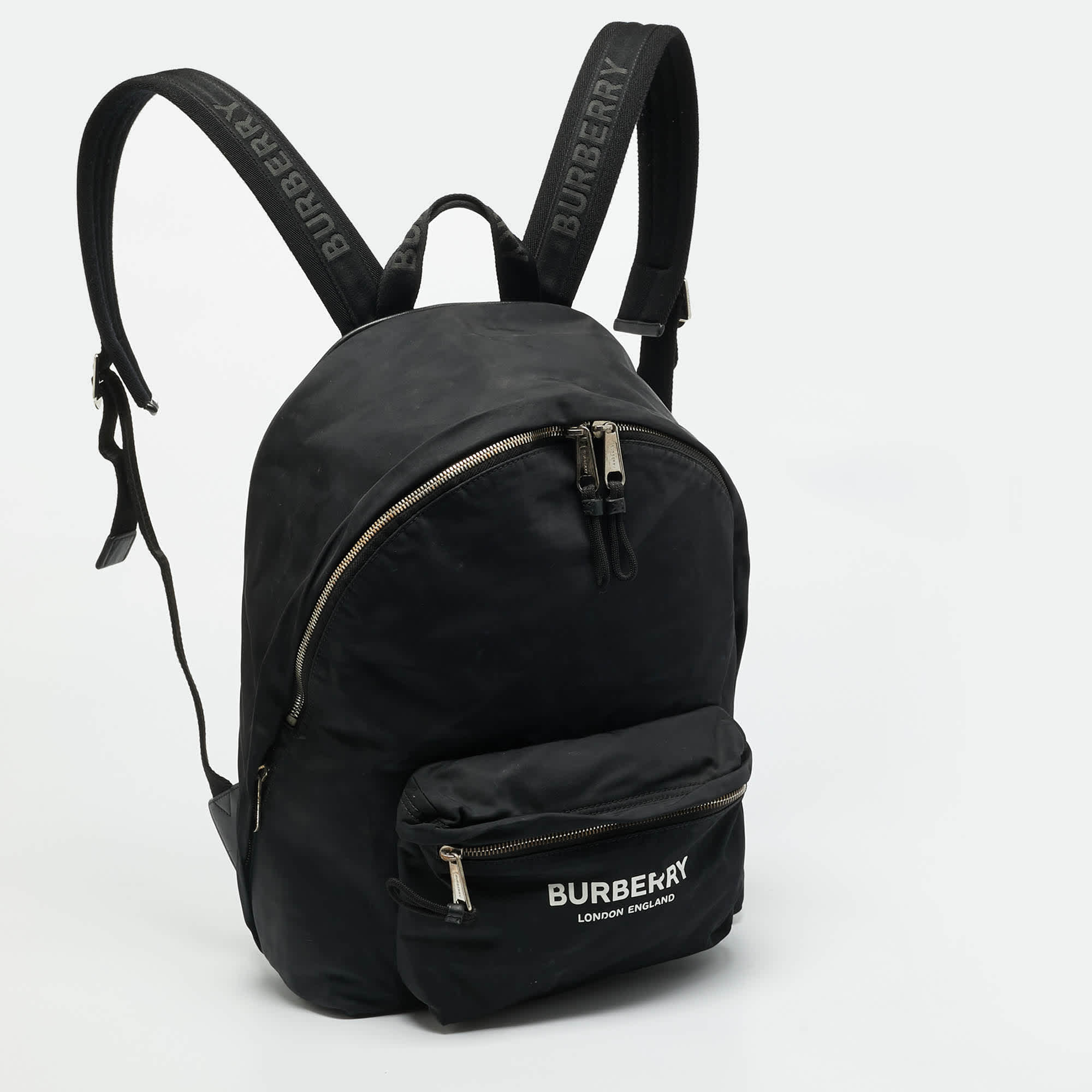 Burberry Black Nylon Logo Print Backpack