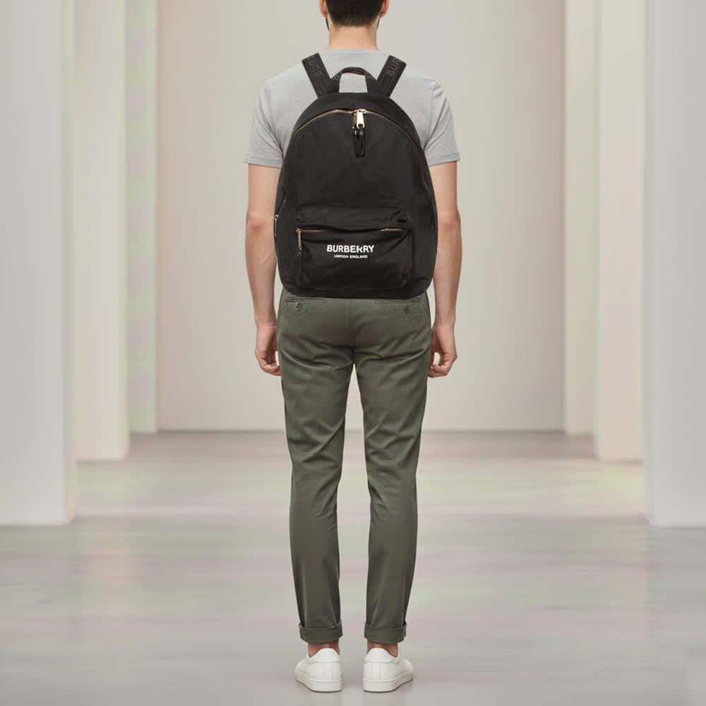 Burberry Black Nylon Logo Print Backpack
