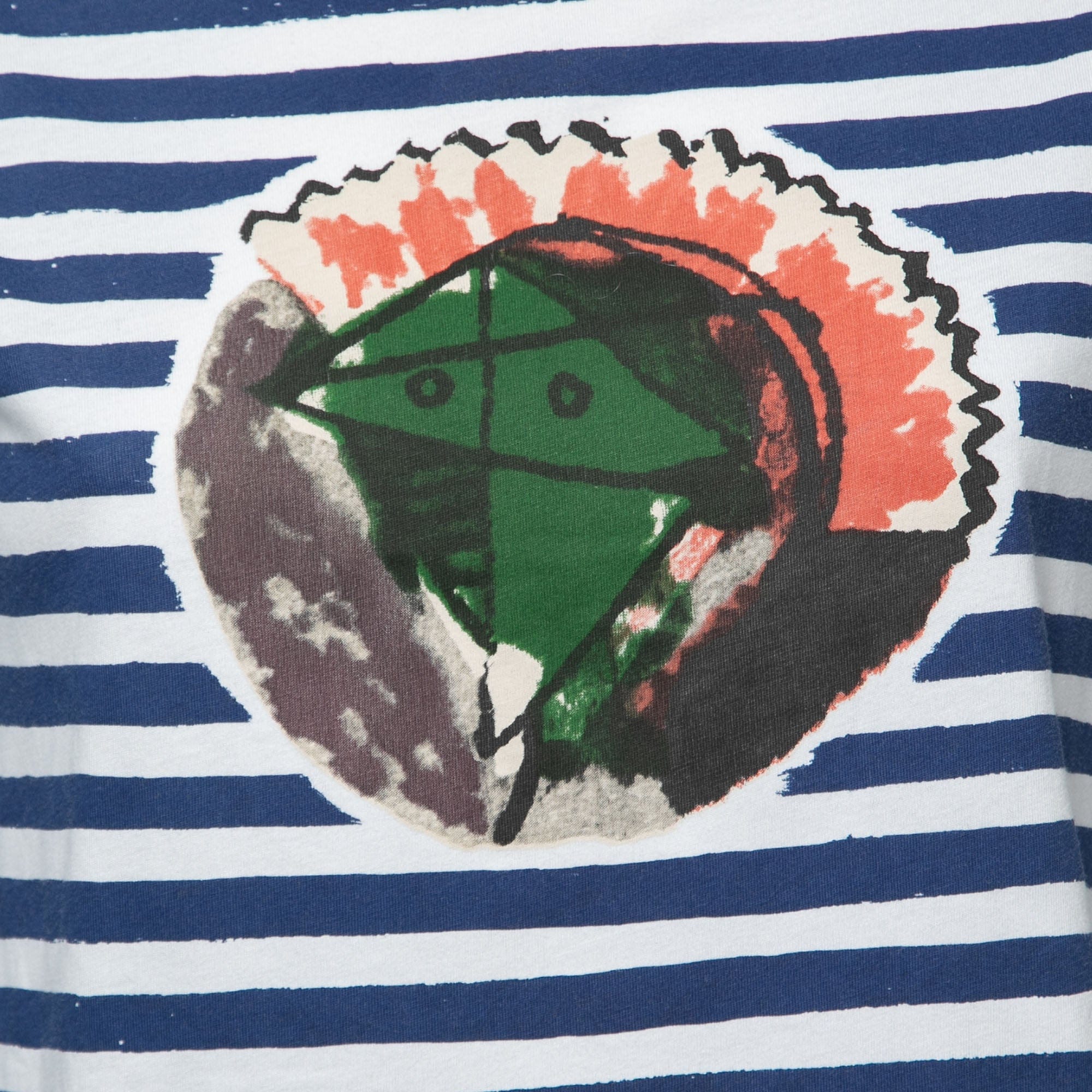 Burberry Blue Graphic Stripe Print Cotton Boat Neck T - Shirt