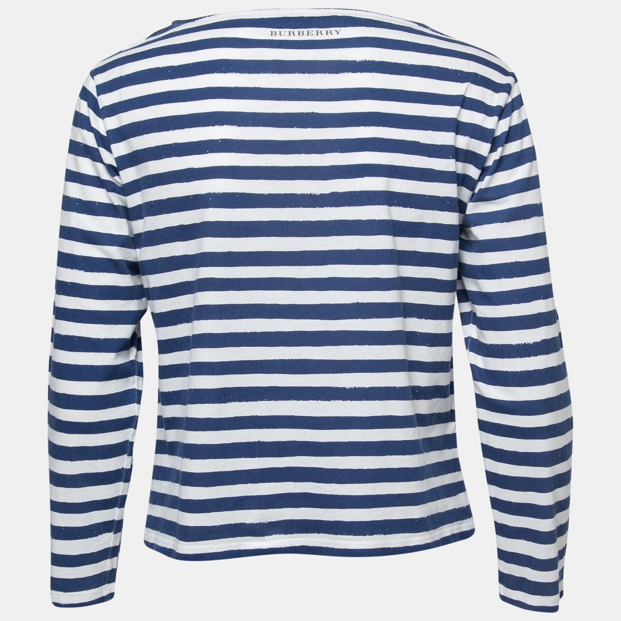 Burberry Blue Graphic Stripe Print Cotton Boat Neck T - Shirt