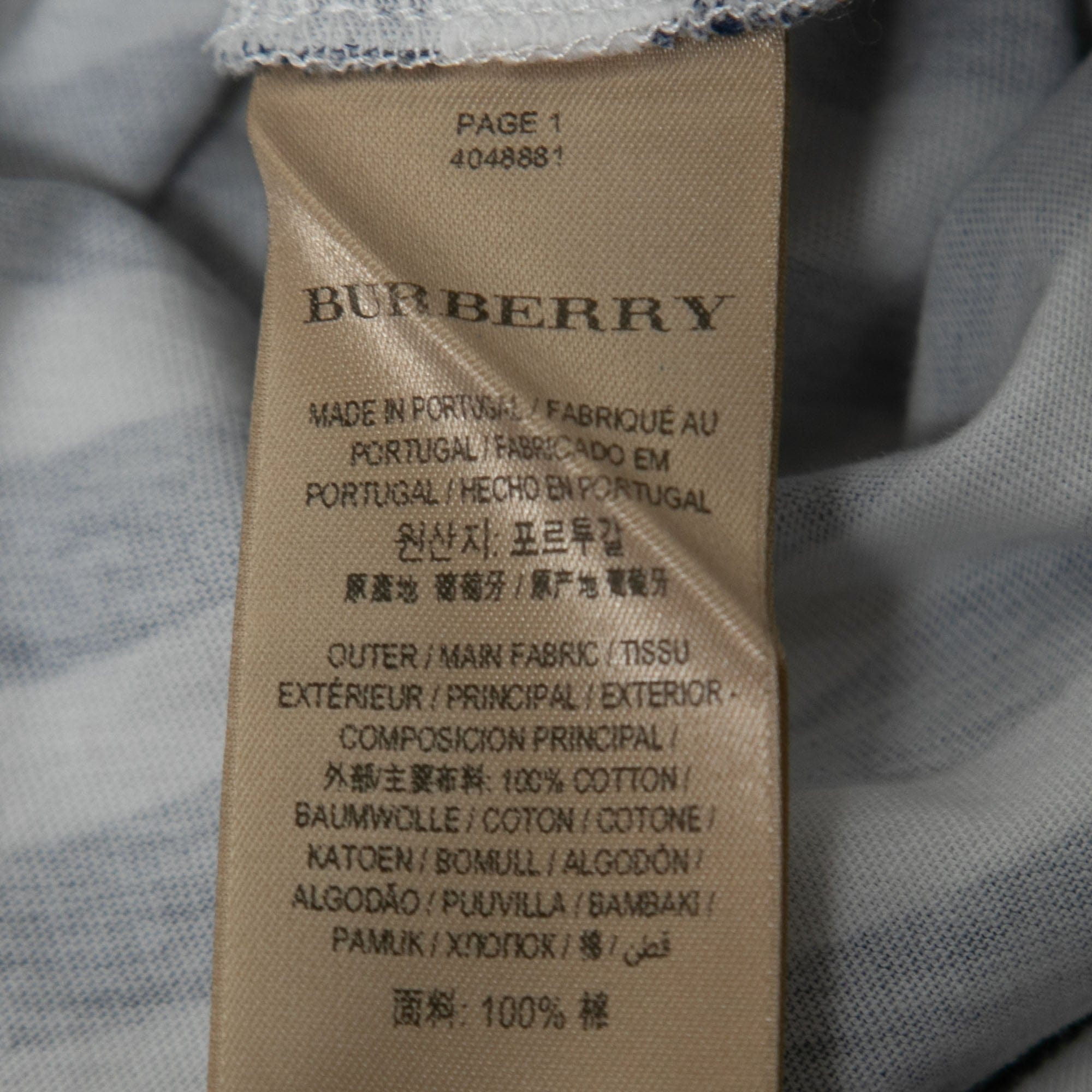 Burberry Blue Graphic Stripe Print Cotton Boat Neck T - Shirt