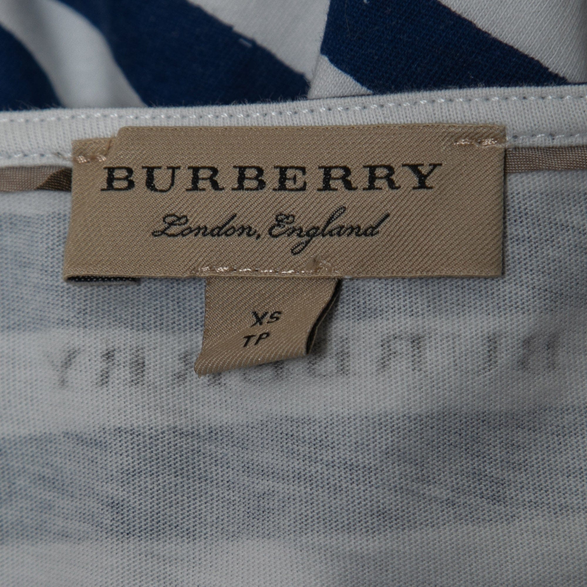 Burberry Blue Graphic Stripe Print Cotton Boat Neck T - Shirt