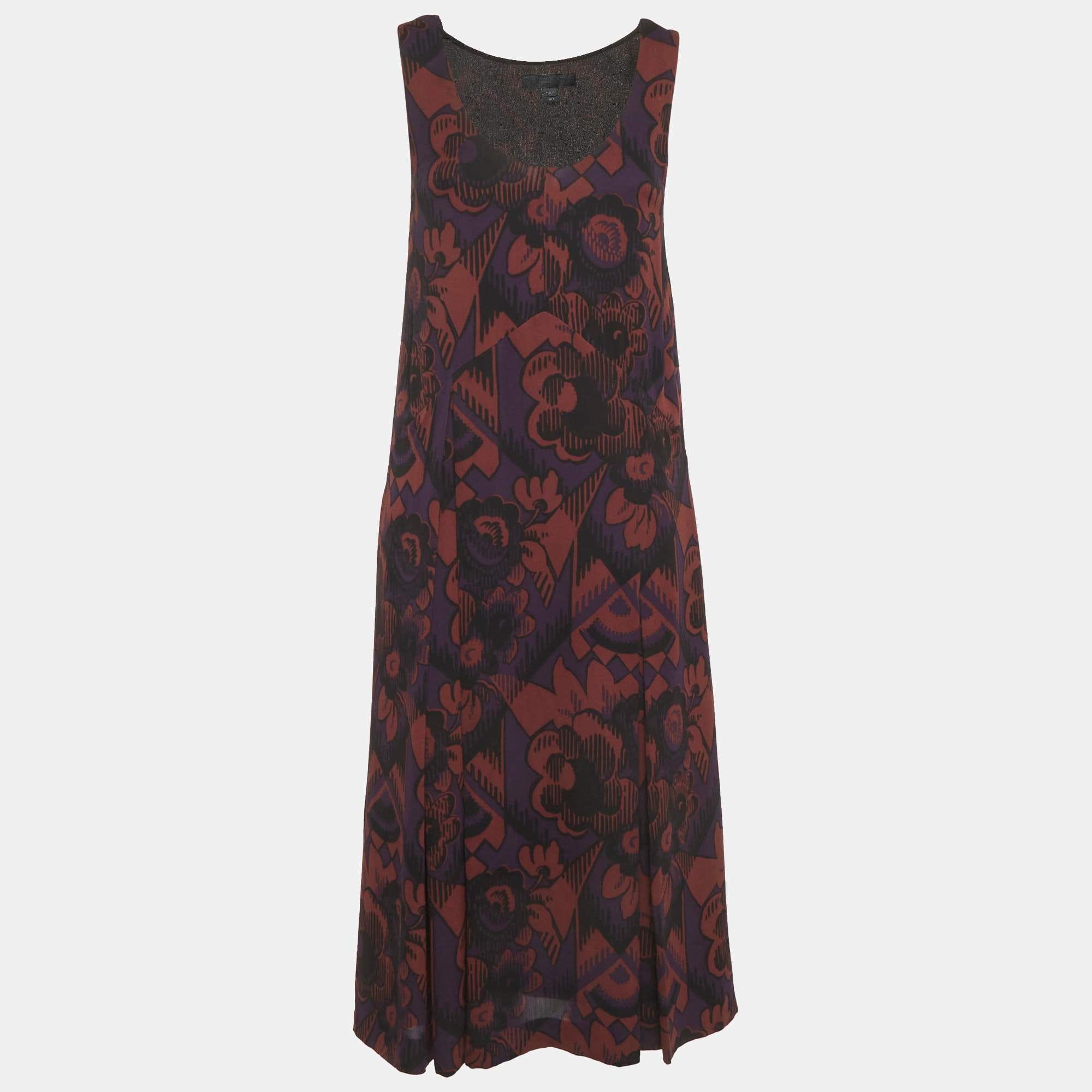 Burberry Purple Floral Print Silk Midi Dress