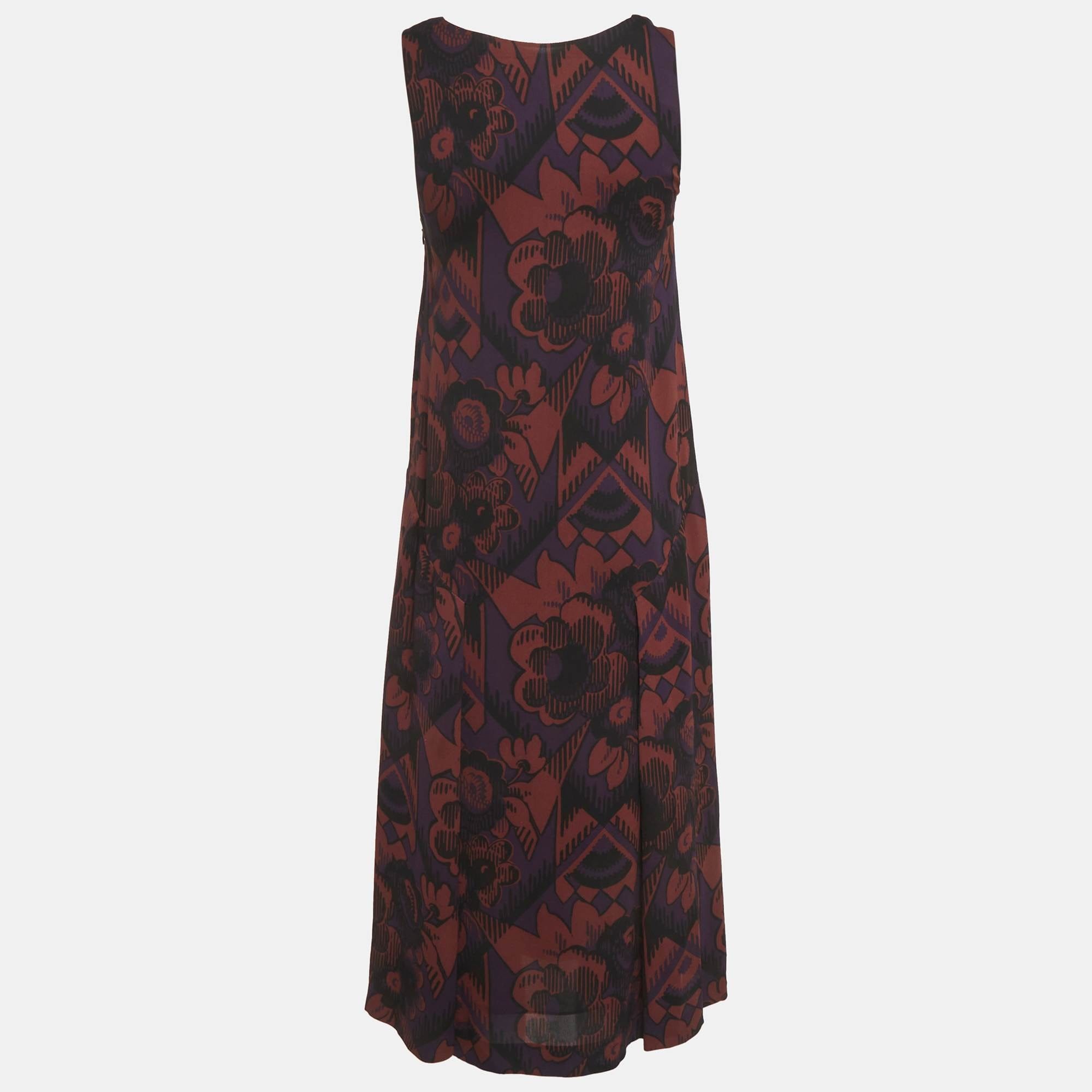 Burberry Purple Floral Print Silk Midi Dress