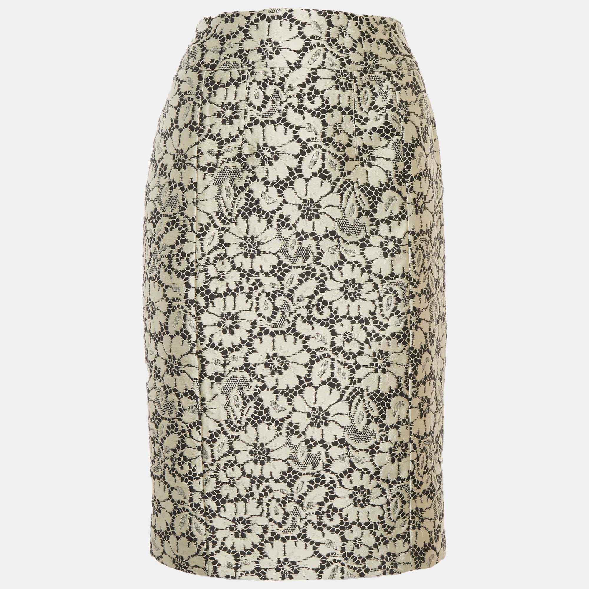 Burberry London Black/off - White Brocade Lace Pencil Skirt