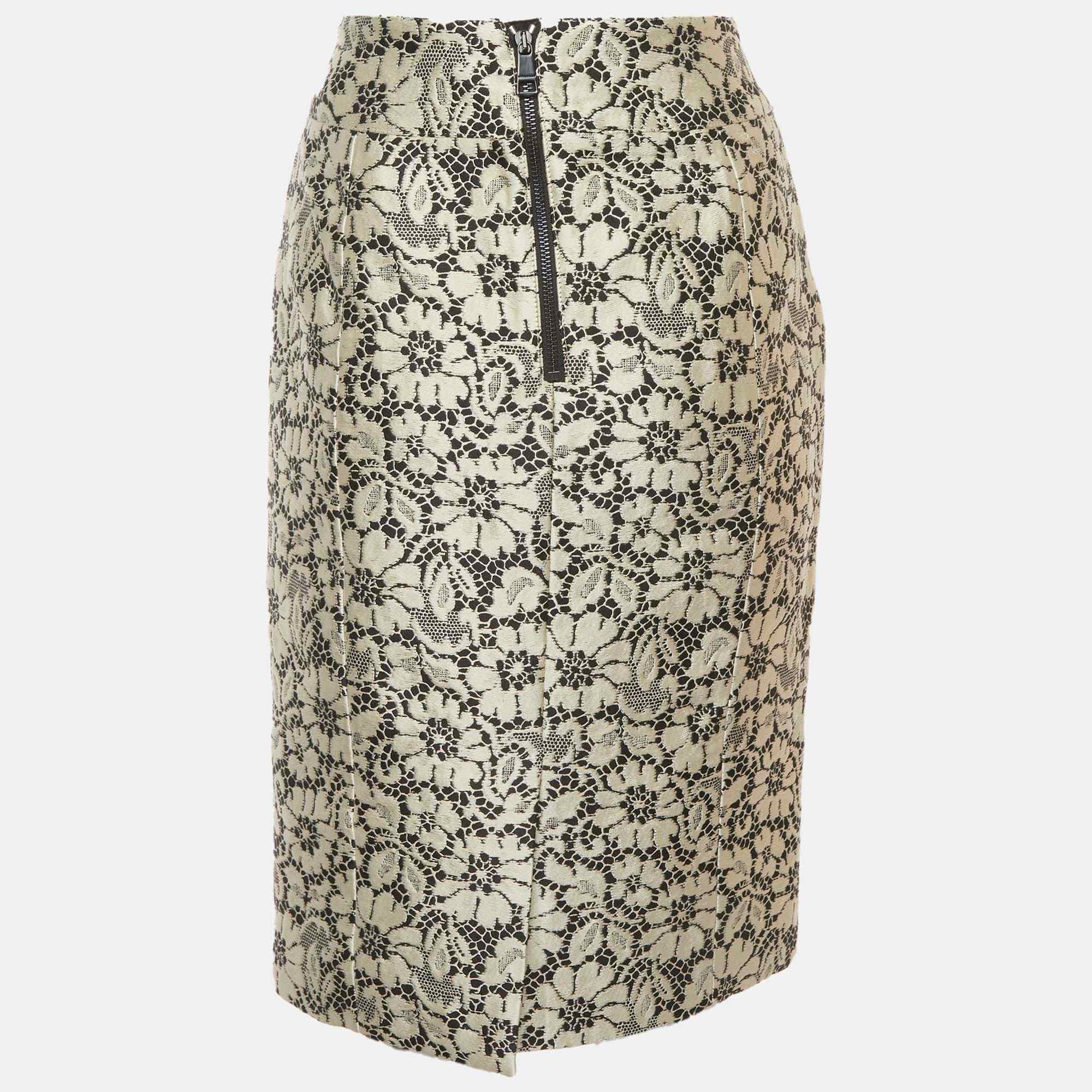 Burberry London Black/off - White Brocade Lace Pencil Skirt