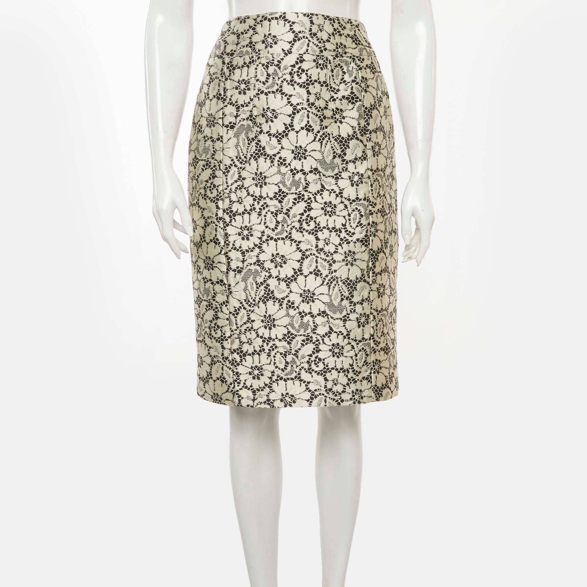 Burberry London Black/off - White Brocade Lace Pencil Skirt