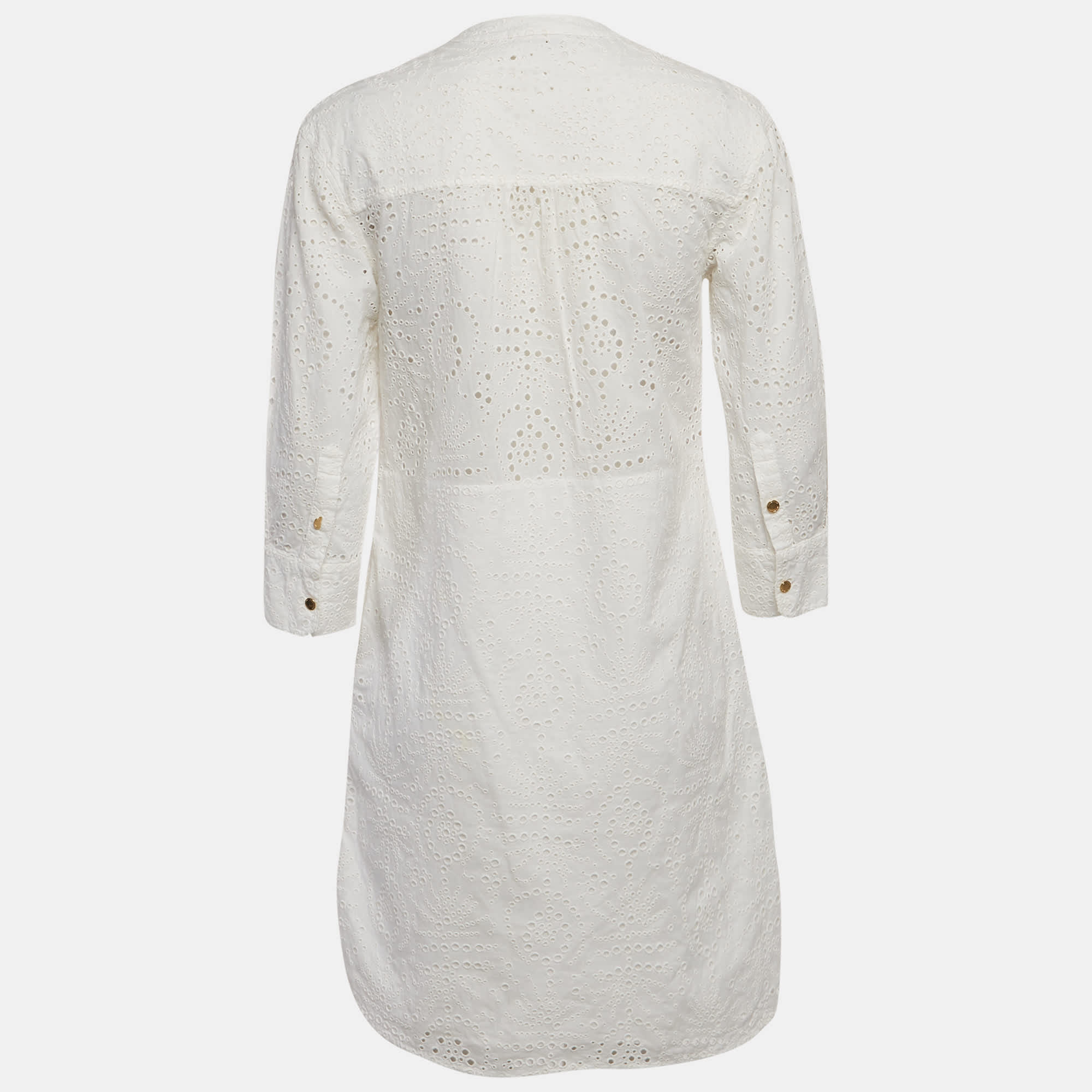 Burberry White Cotton Daniela Eyelet Shirt Dress