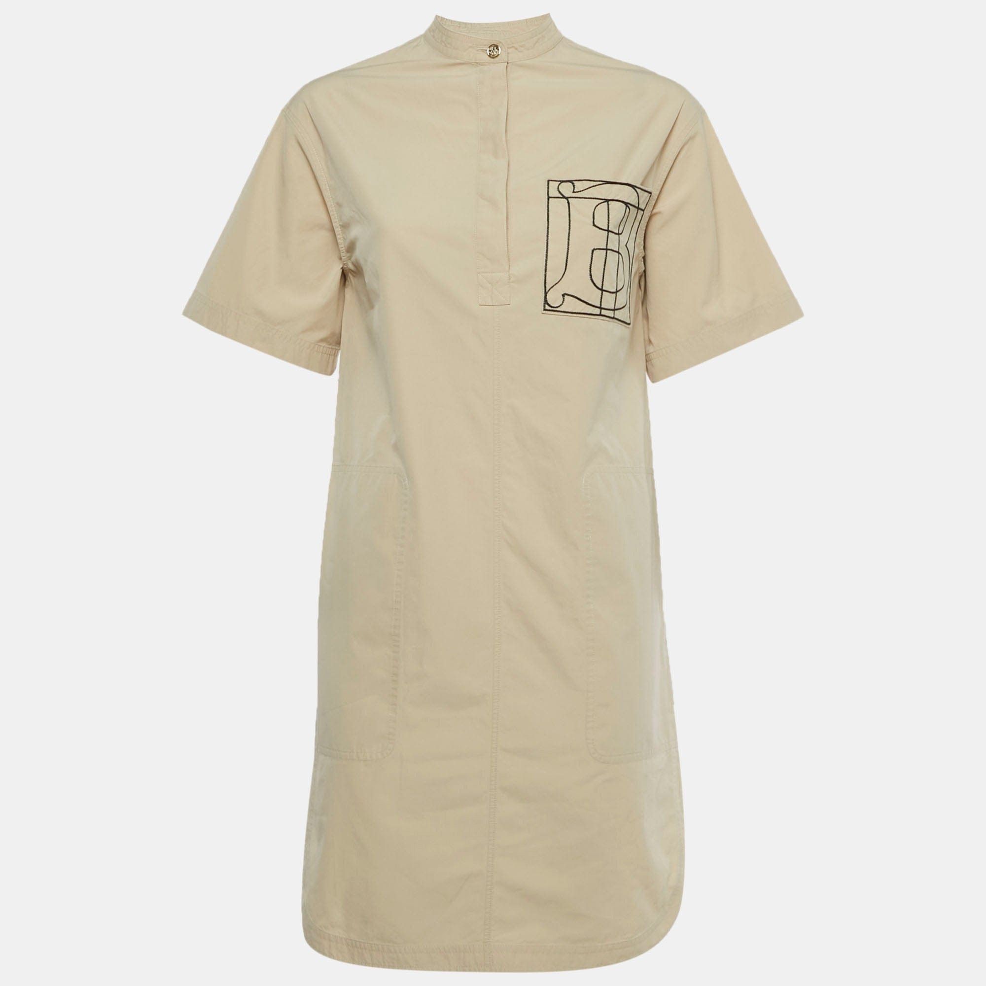 Burberry Beige Cotton Monogram Embroidered Cotton Abbie Mini Dress