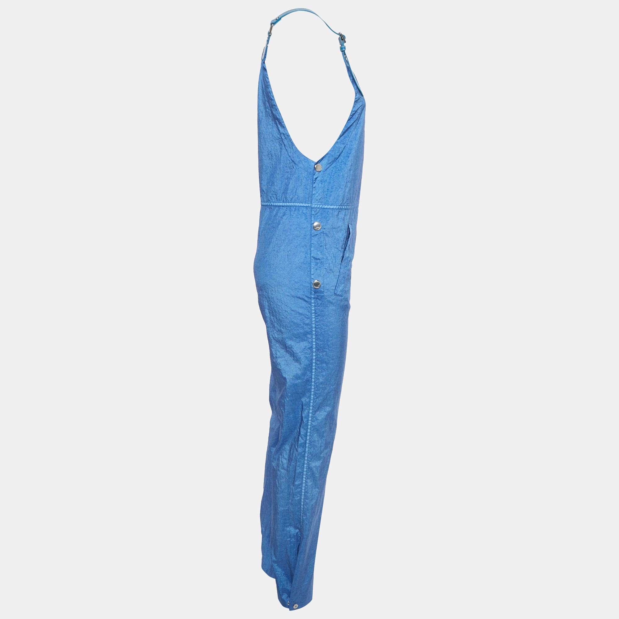 Burberry Warm Royal Blue Synthetic Leather Trim Dungarees
