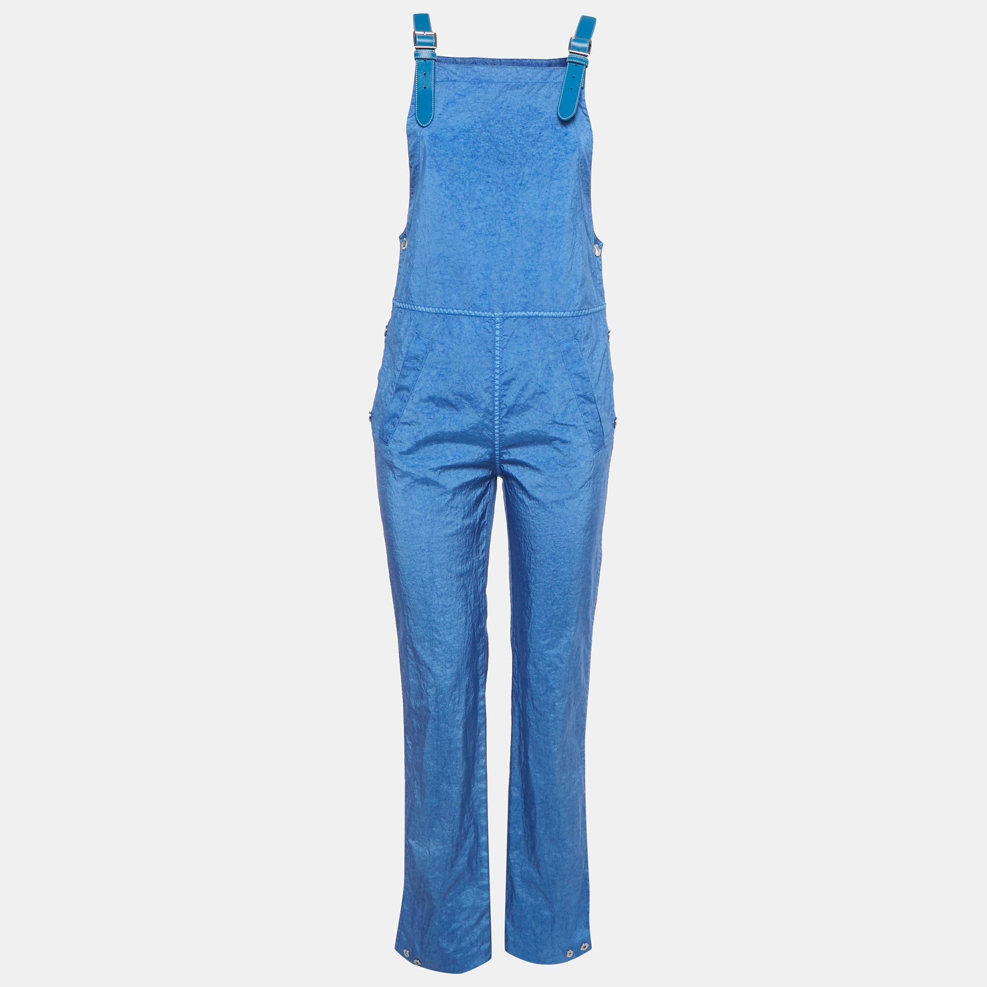 Burberry Warm Royal Blue Synthetic Leather Trim Dungarees