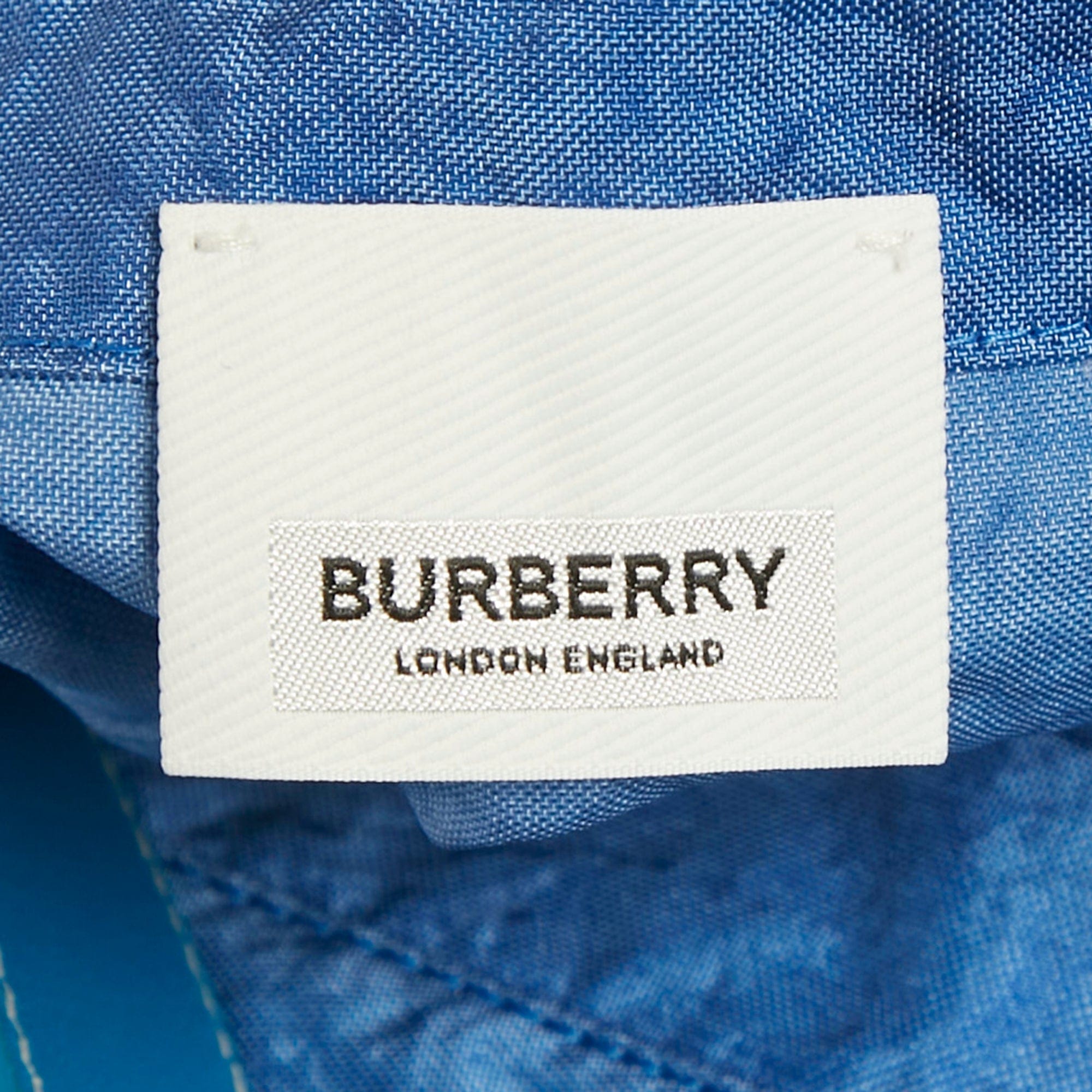 Burberry Warm Royal Blue Synthetic Leather Trim Dungarees