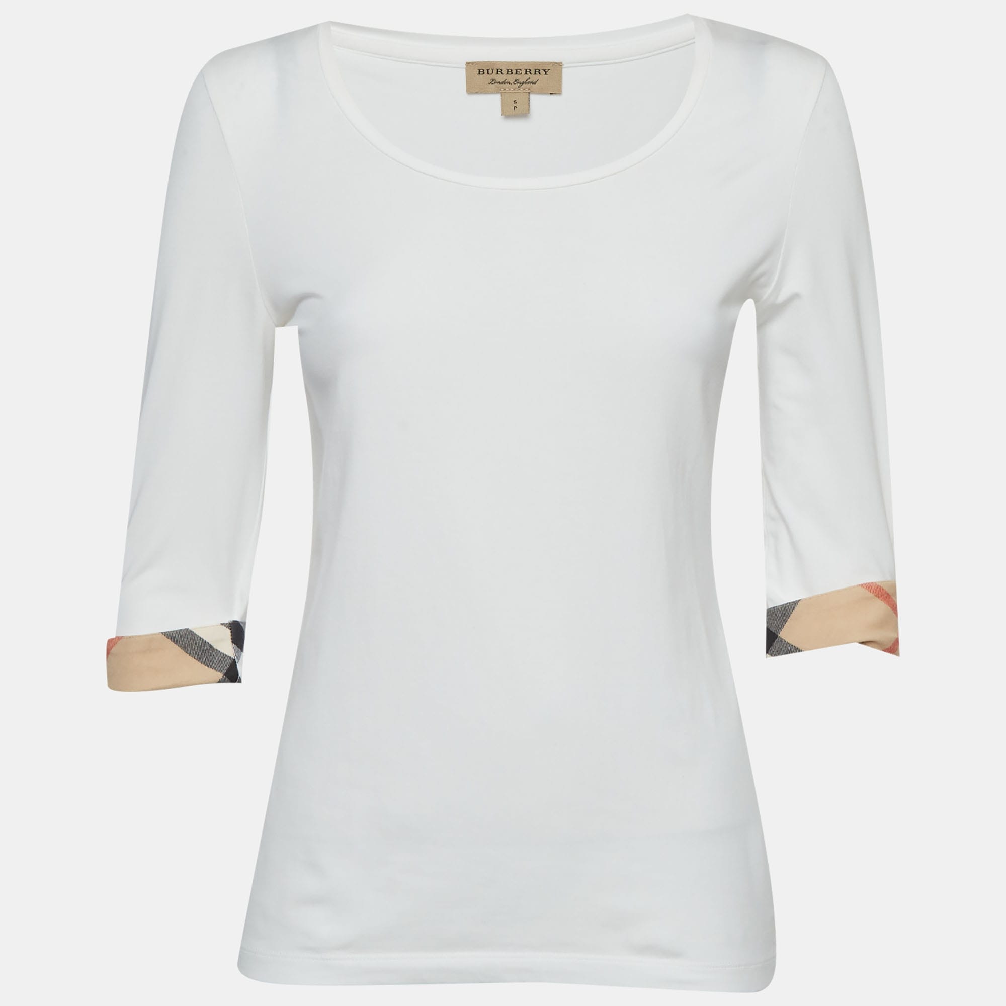 Burberry White Nova Check Jersey Scoop Neck Top