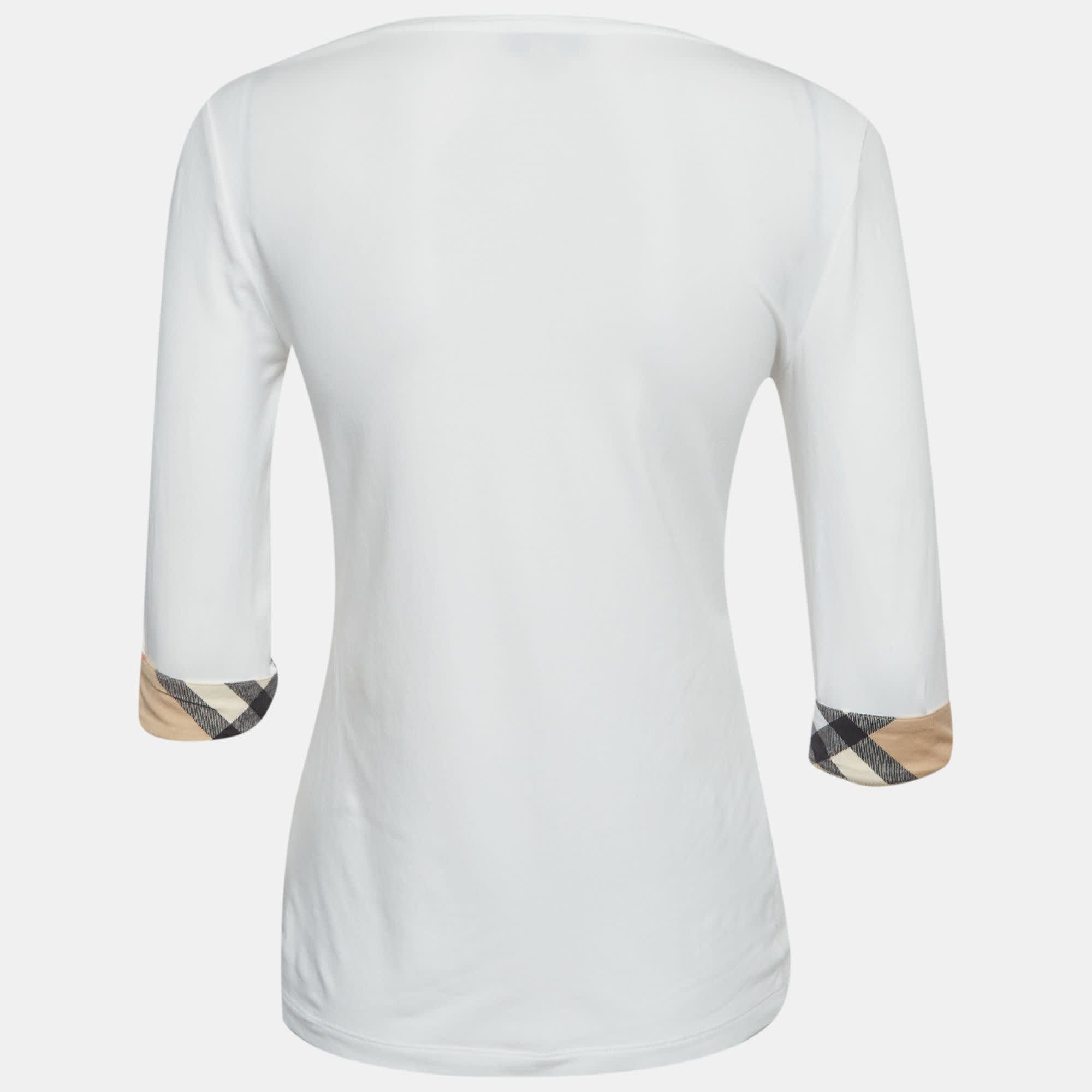 Burberry White Nova Check Jersey Scoop Neck Top