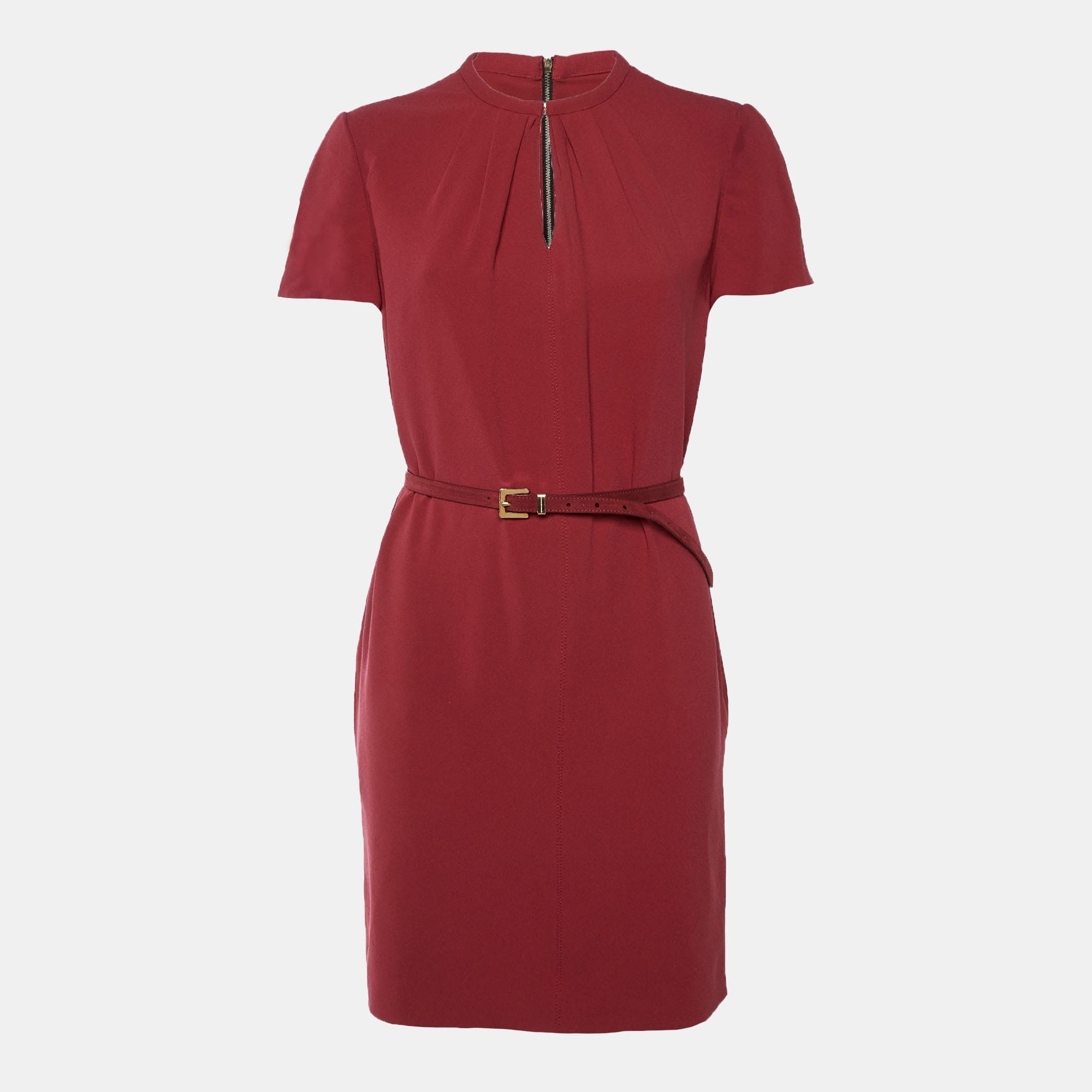Burberry Red Crepe Belted Shift Dress
