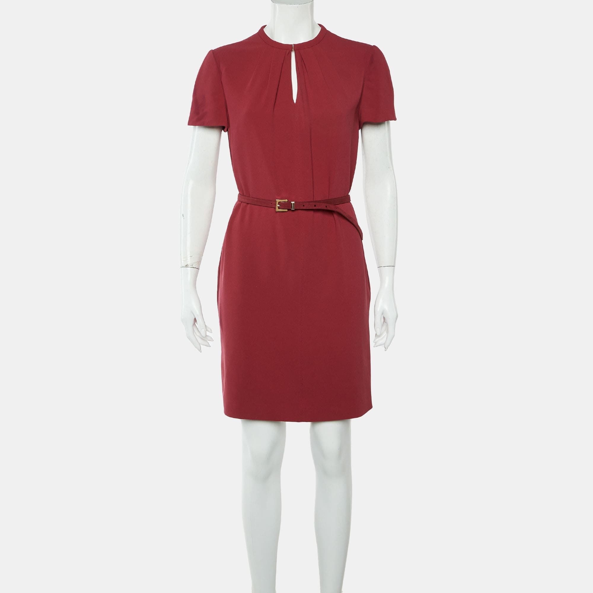 Burberry Red Crepe Belted Shift Dress