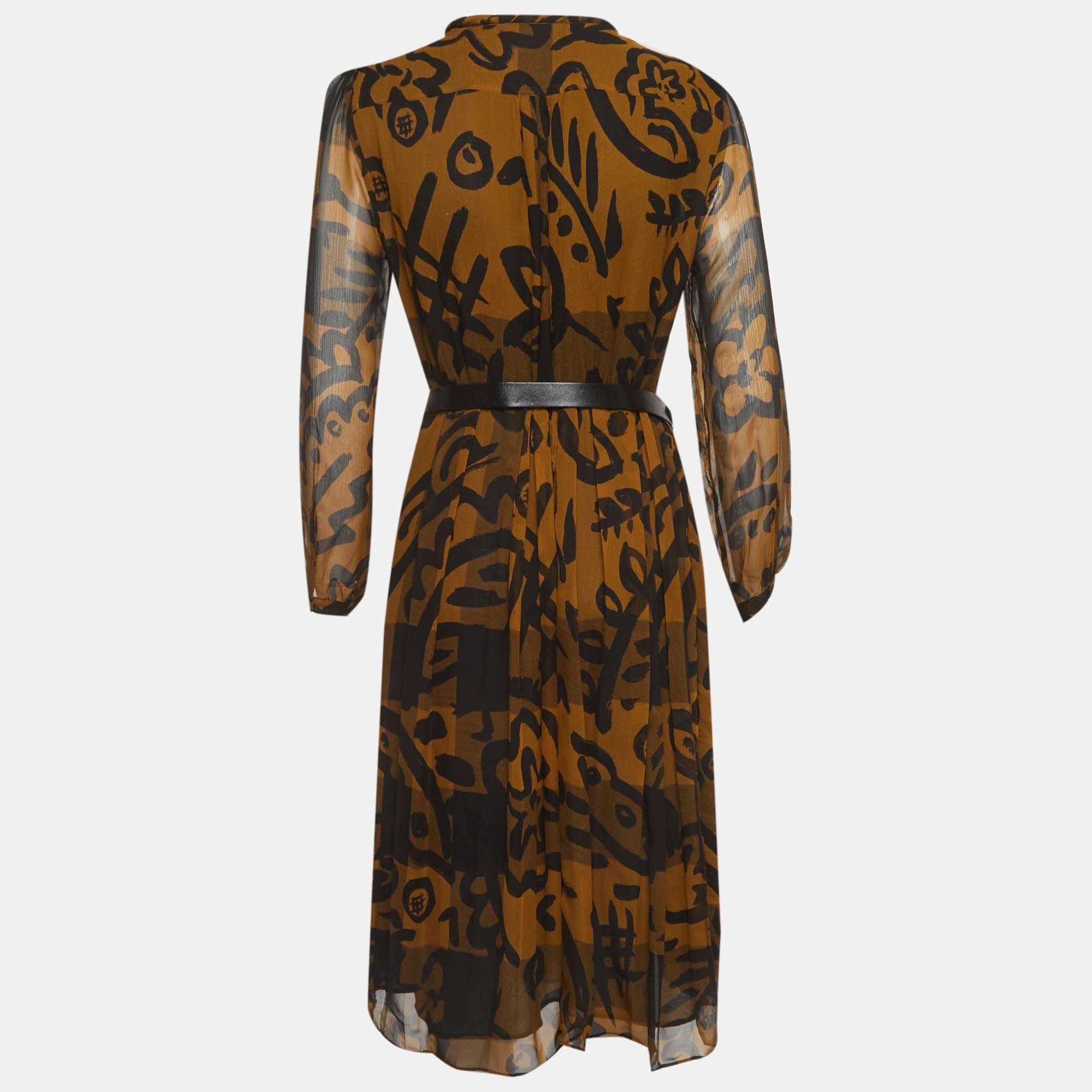 Burberry Brit Black/mustard Abstract Print Silk Midi Dress