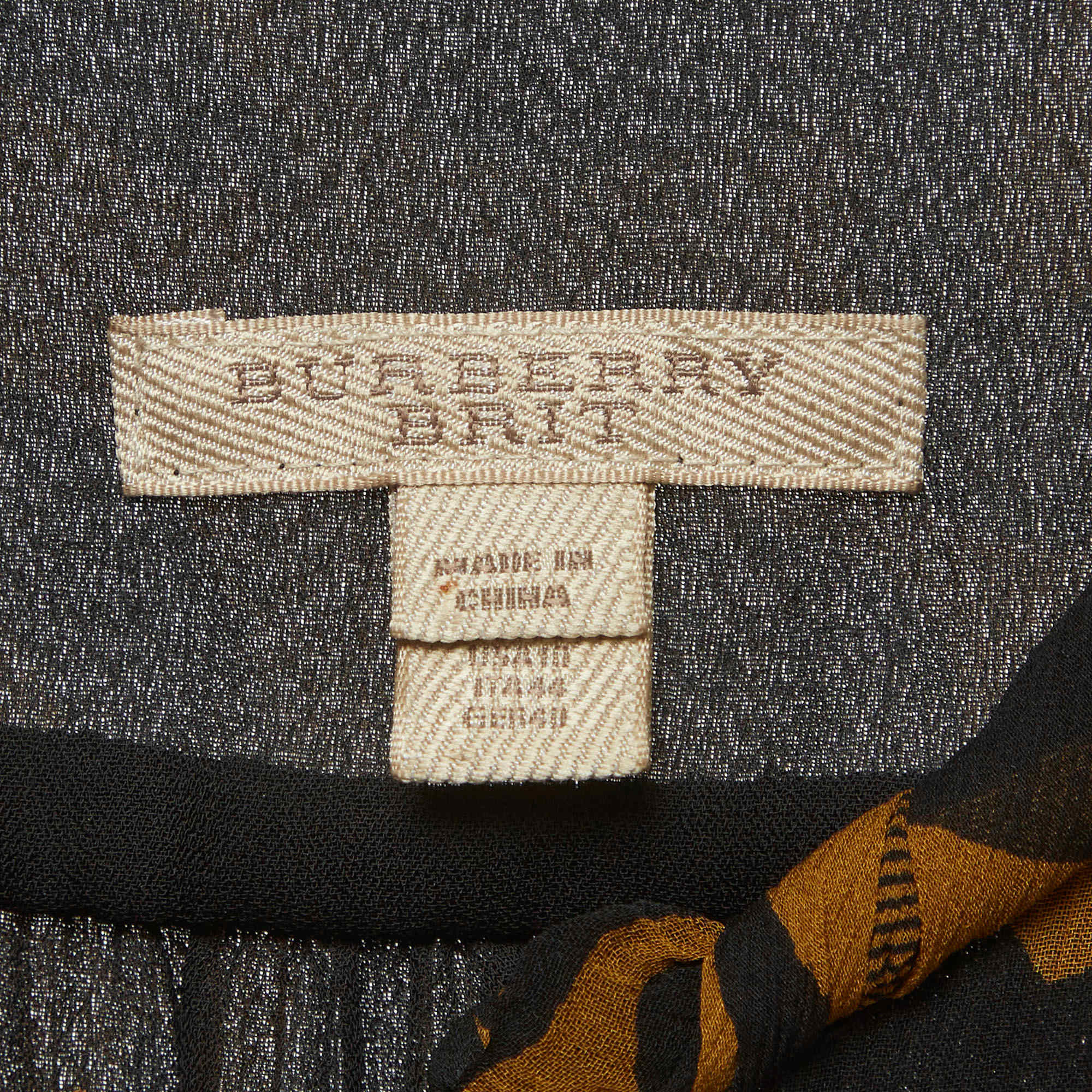 Burberry Brit Black/mustard Abstract Print Silk Midi Dress