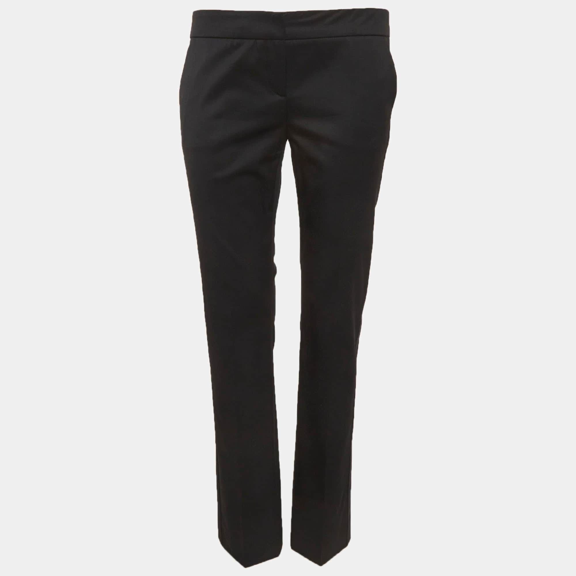 Burberry London Black Gabardine Satin Trim Straight Fit Trousers